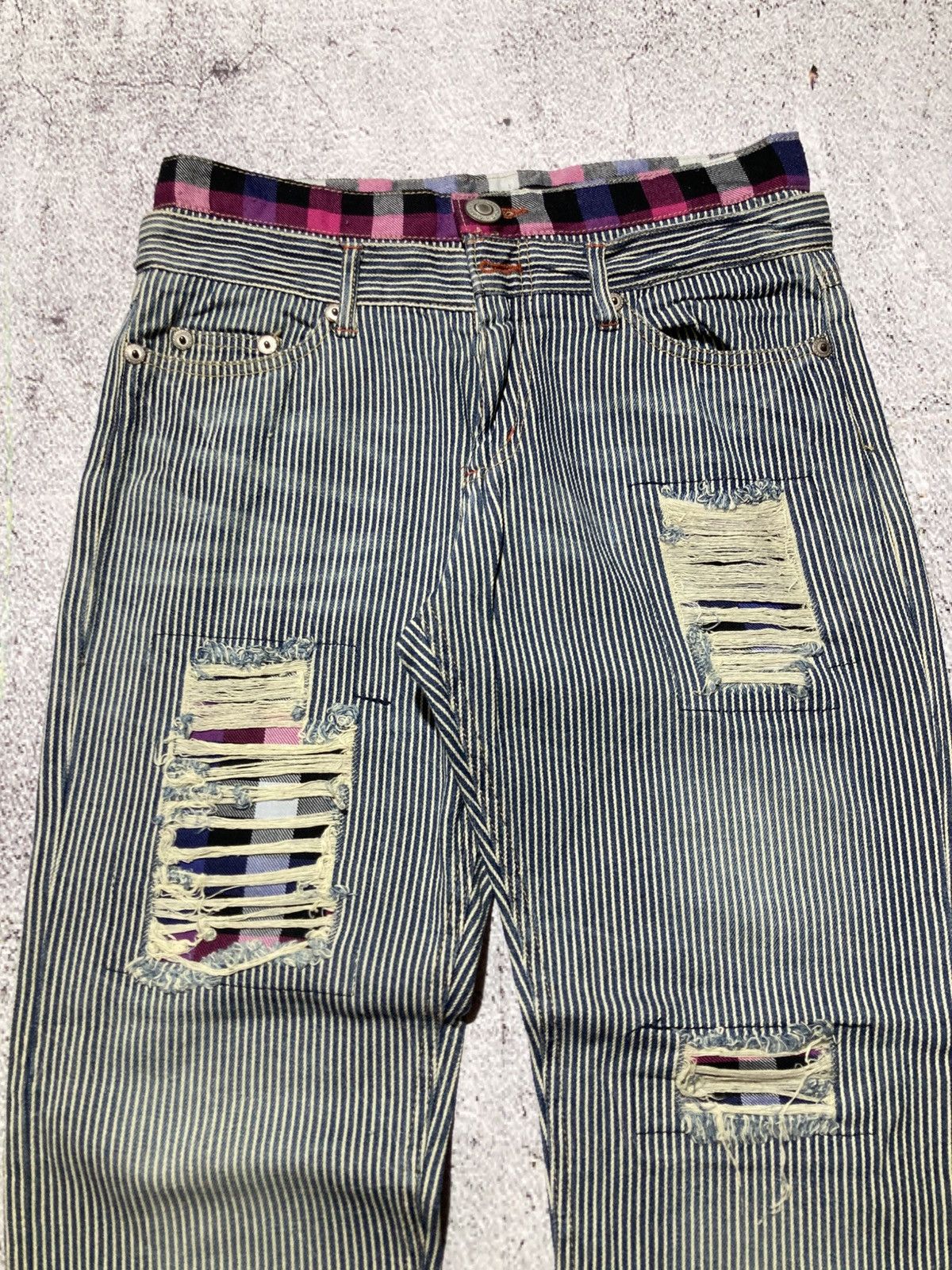 Japanese Brand 2000s Japanese Brand Double Waist Ripped Striped Pants Size US 29 - 3 Thumbnail