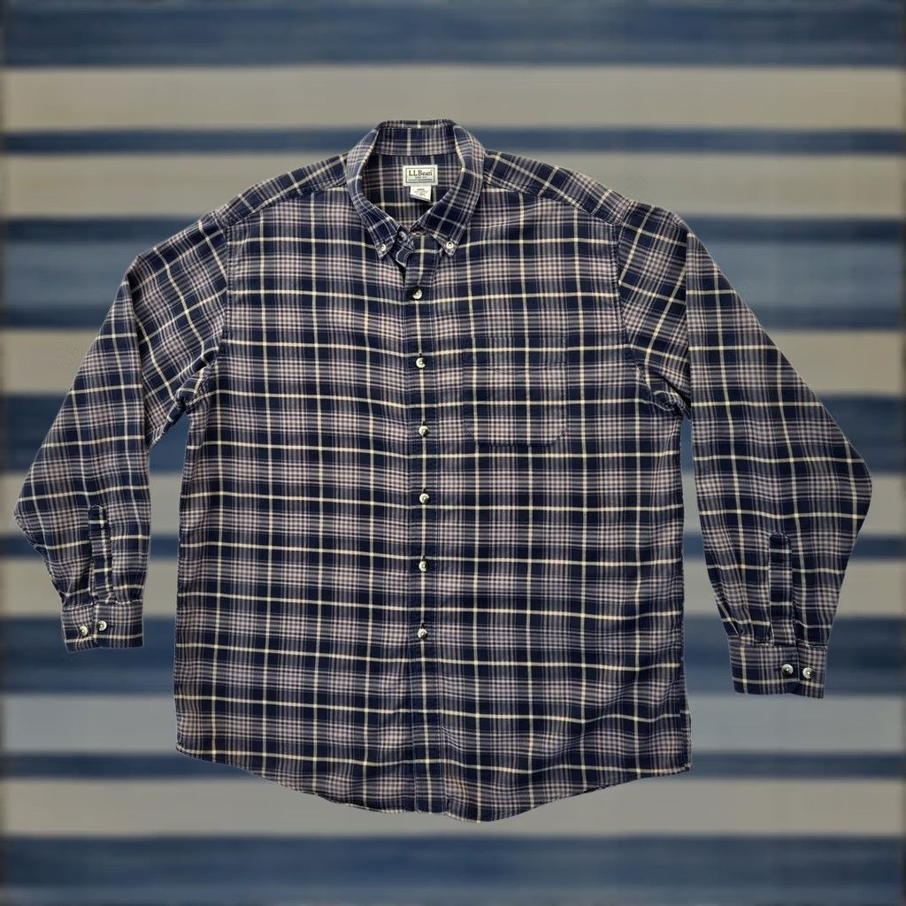 Vintage L.L. Bean Shirt Mens Large Blue Tan Plaid Flannel Button-Down Collar Long Sleeve Cotton Knit? (Correction: Provide only title) Size US L / EU 52-54 / 3 - 1 Thumbnail