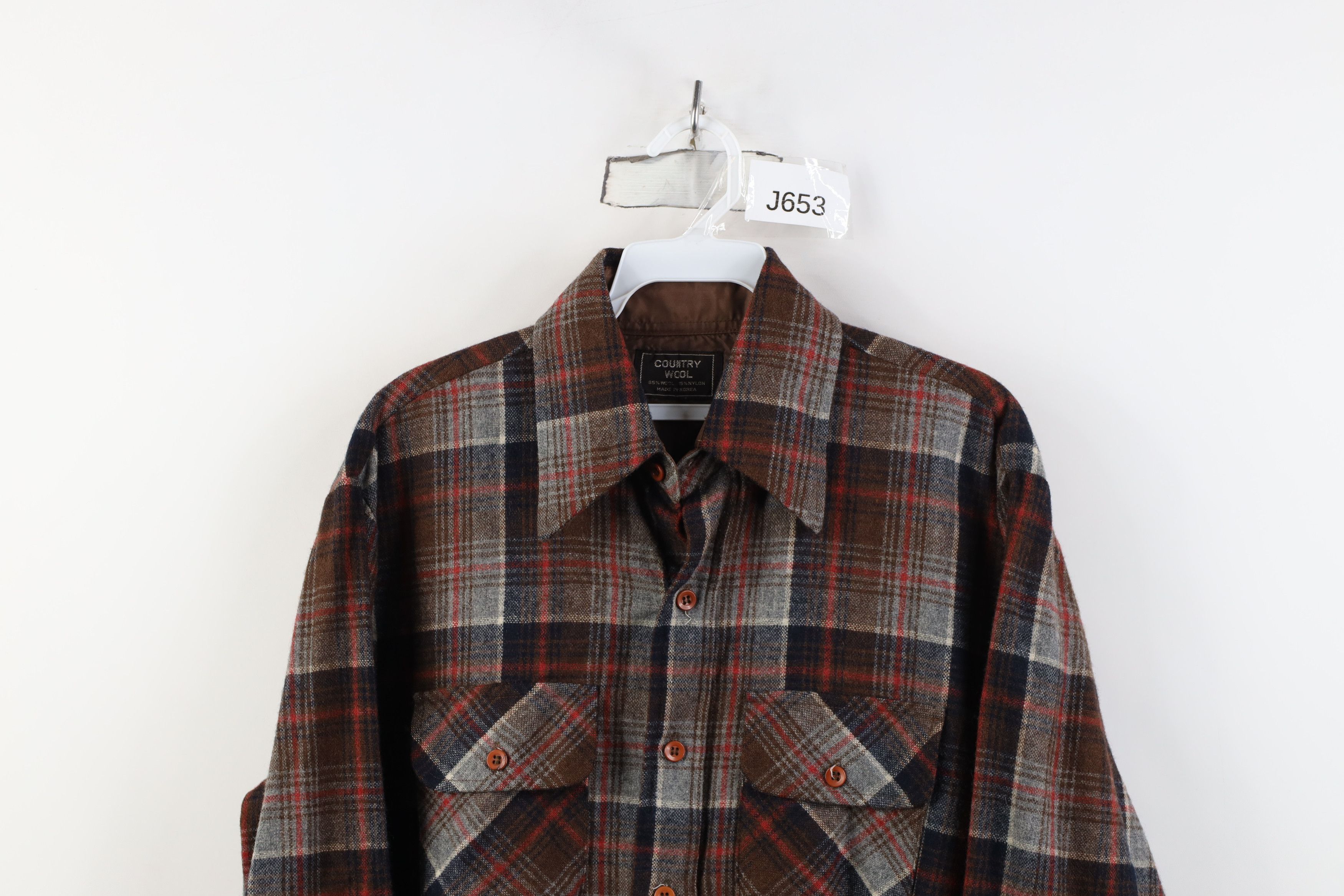 Vintage Vintage 70s Streetwear Knit Collared Flannel Button Shirt Size US L / EU 52-54 / 3 - 2 Thumbnail