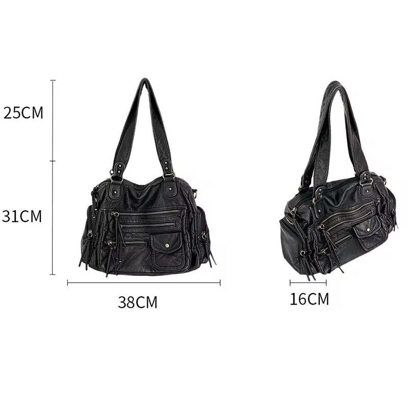 Leather Ladies' Multi-Zipper Motorcycle Tote Bag Size ONE SIZE - 5 Thumbnail