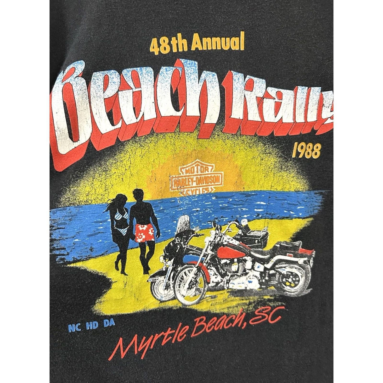Harley Davidson VINTAGE 80s Harley-Davidson Beach Rally Sunset Babe Biker Thin T-Shirt Size L Black Mens Size US L / EU 52-54 / 3 - 4 Thumbnail