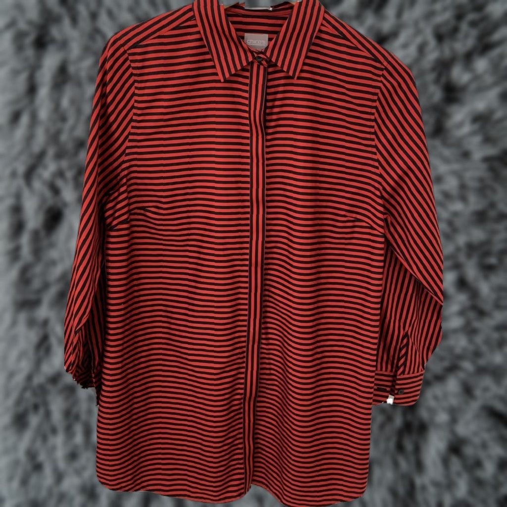 Vintage Chico's Blouse Women Size 2 Black Red Wrinkle Resistant Button Front Size XS / US 0-2 / IT 36-38 - 1 Thumbnail