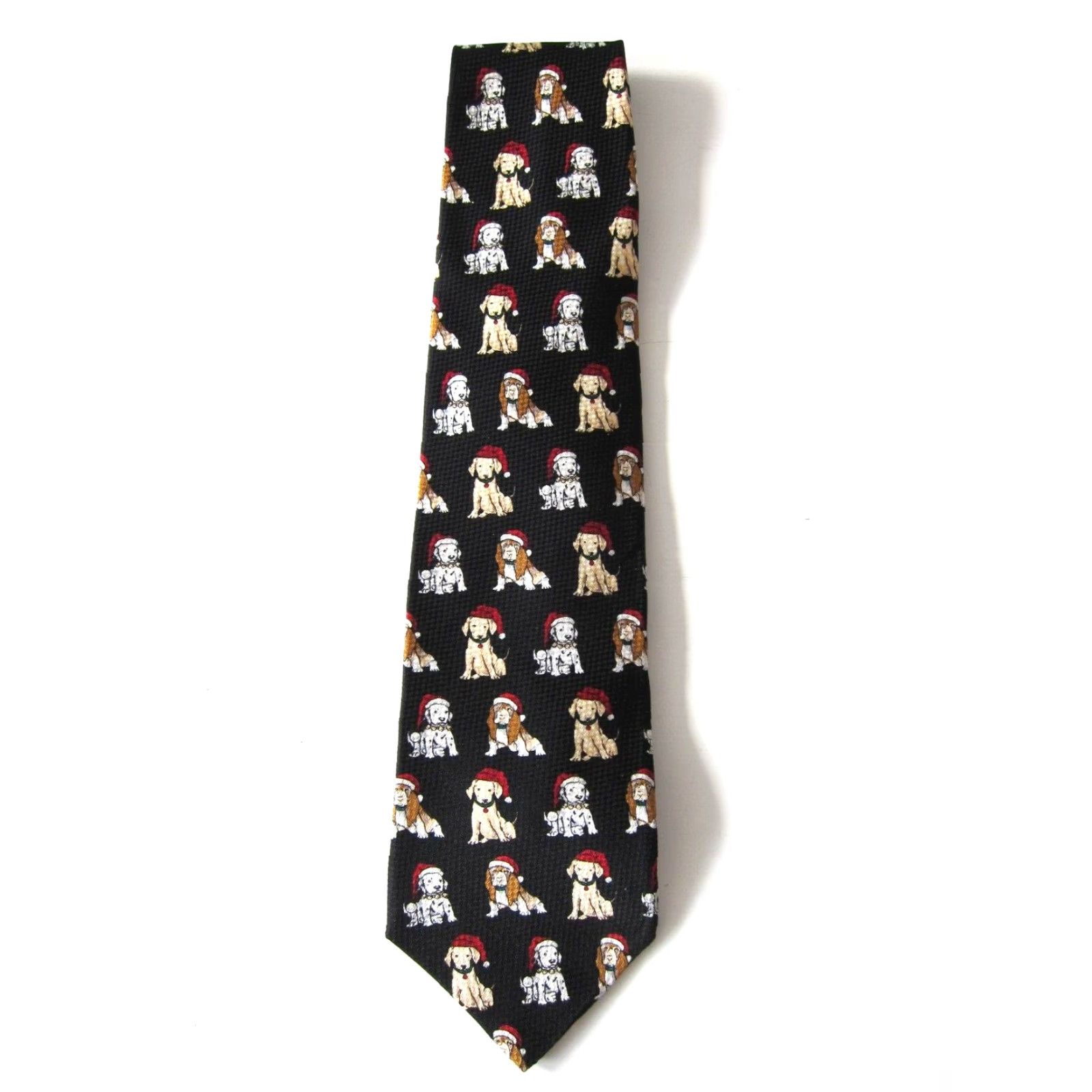 Vintage VINTAGE Robert Stock Made USA Black Red Christmas Puppies Dalmatian Dog Tie Men Silk Pattern Dog Tie Size ONE SIZE - 3 Thumbnail