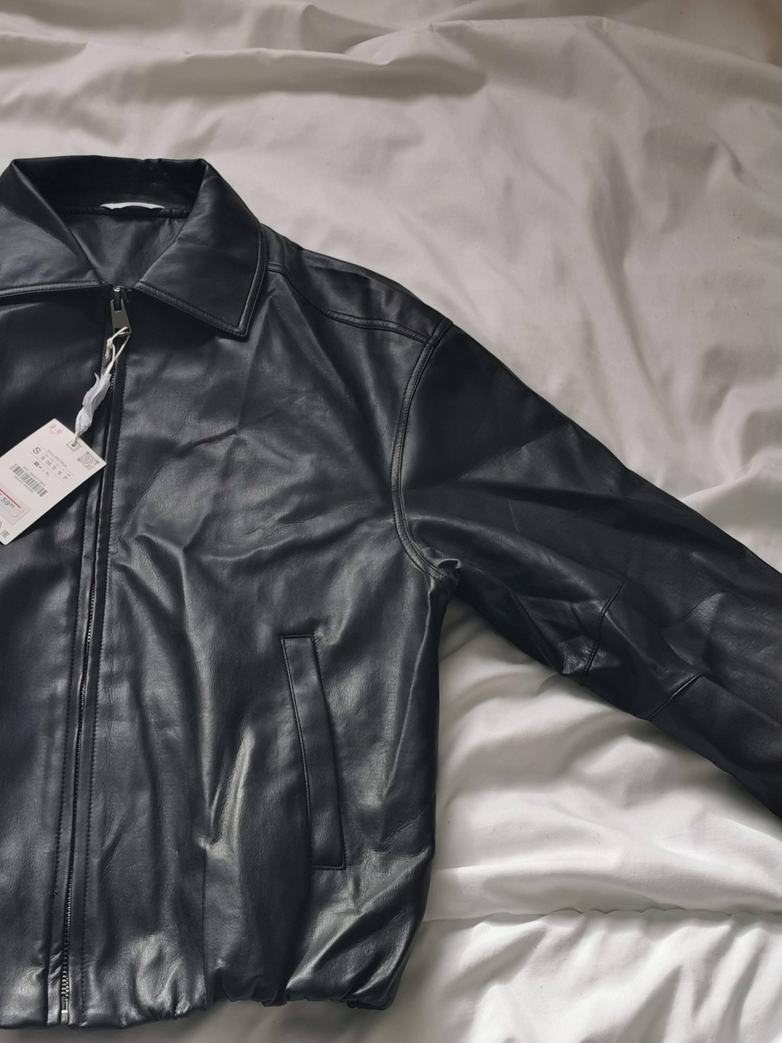 Zara black relaxed fit jacket faux leather condition