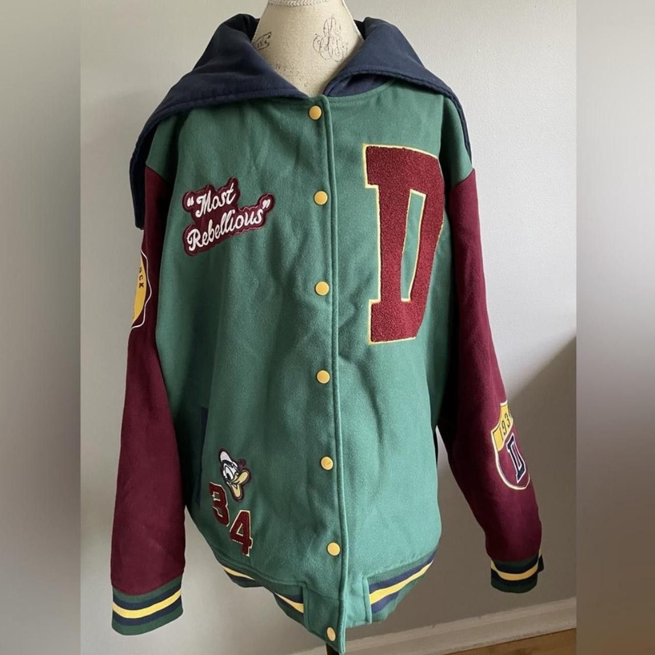 image of Disney Donald Duck Jacket Varsity Jacket in Green, Men's (Size 2XL)