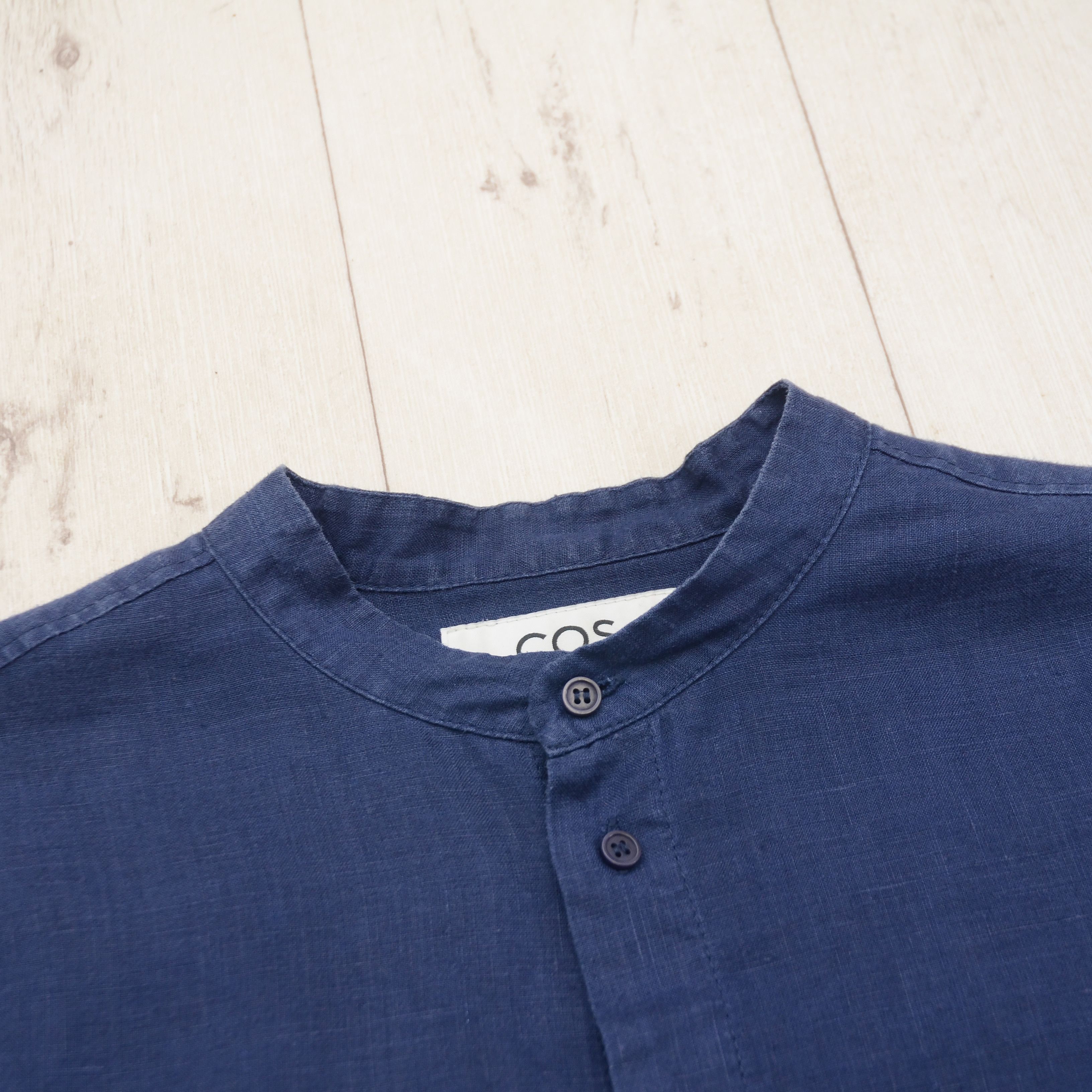 Cos COS Mandarin Collar Hemp Shirt Navy Blue Size S Sustainable Size US S / EU 44-46 / 1 - 5 Thumbnail