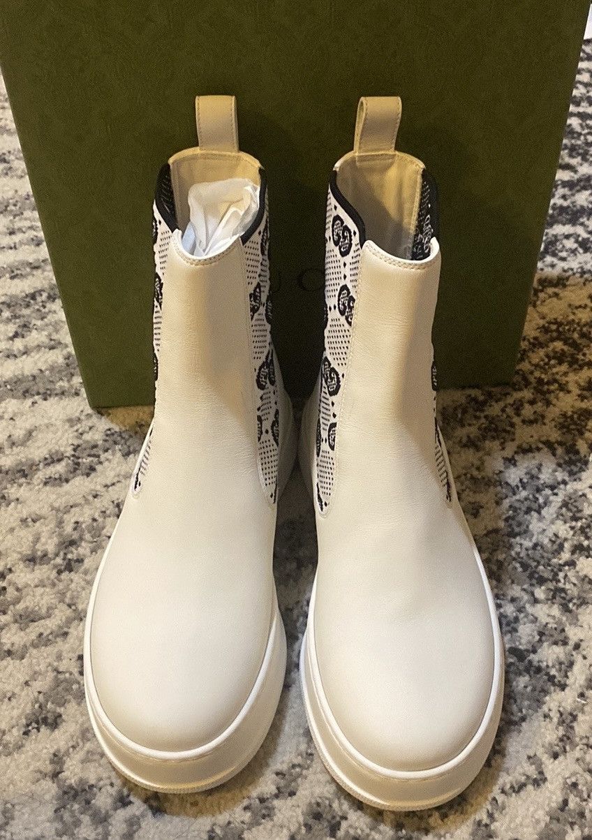 image of Christian Louboutin x Gucci GG Supreme Panelled Chelsea Boots in White, Women's (Size 8)