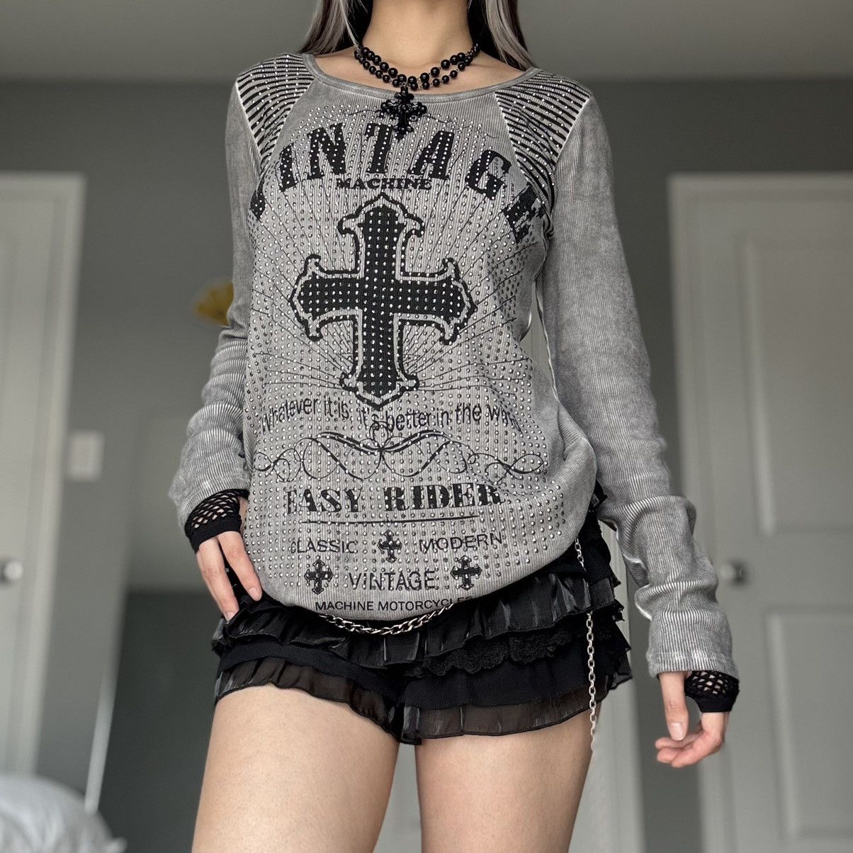 Other Vintage Western Grunge Striped Rhinestone Longsleeve Top Size M / US 6-8 / IT 42-44 - 9 Thumbnail