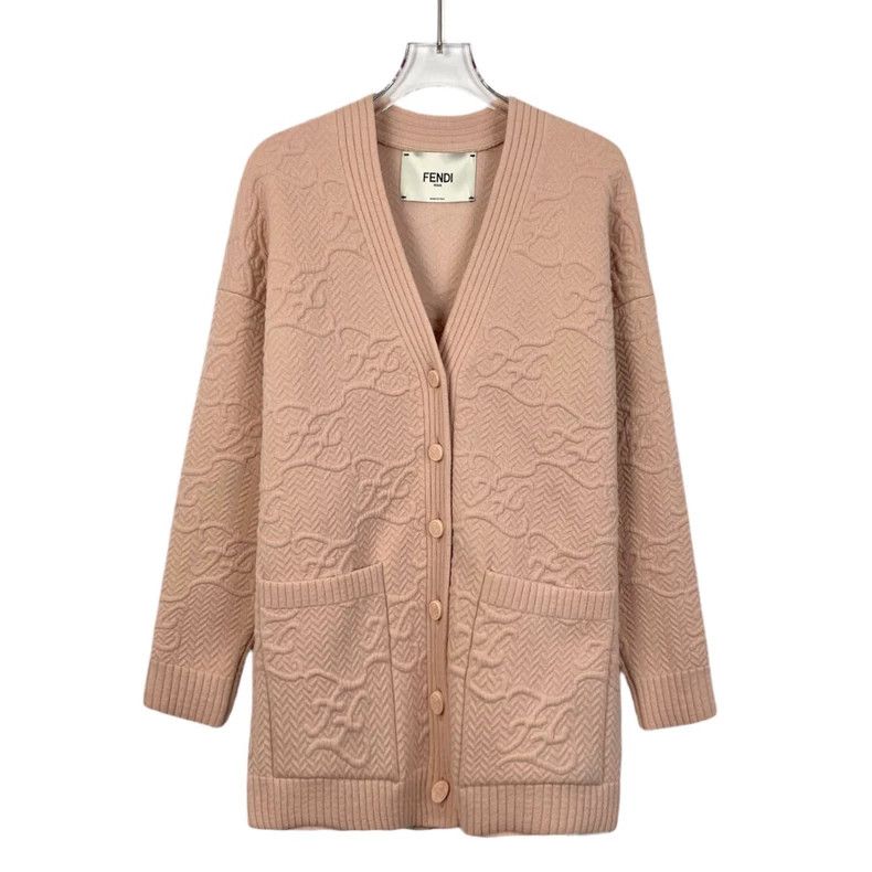 Fendi FENDI Brown logo embossed full-print wool V-neck long-slee Size 4XL / US 24-26 - 1 Thumbnail
