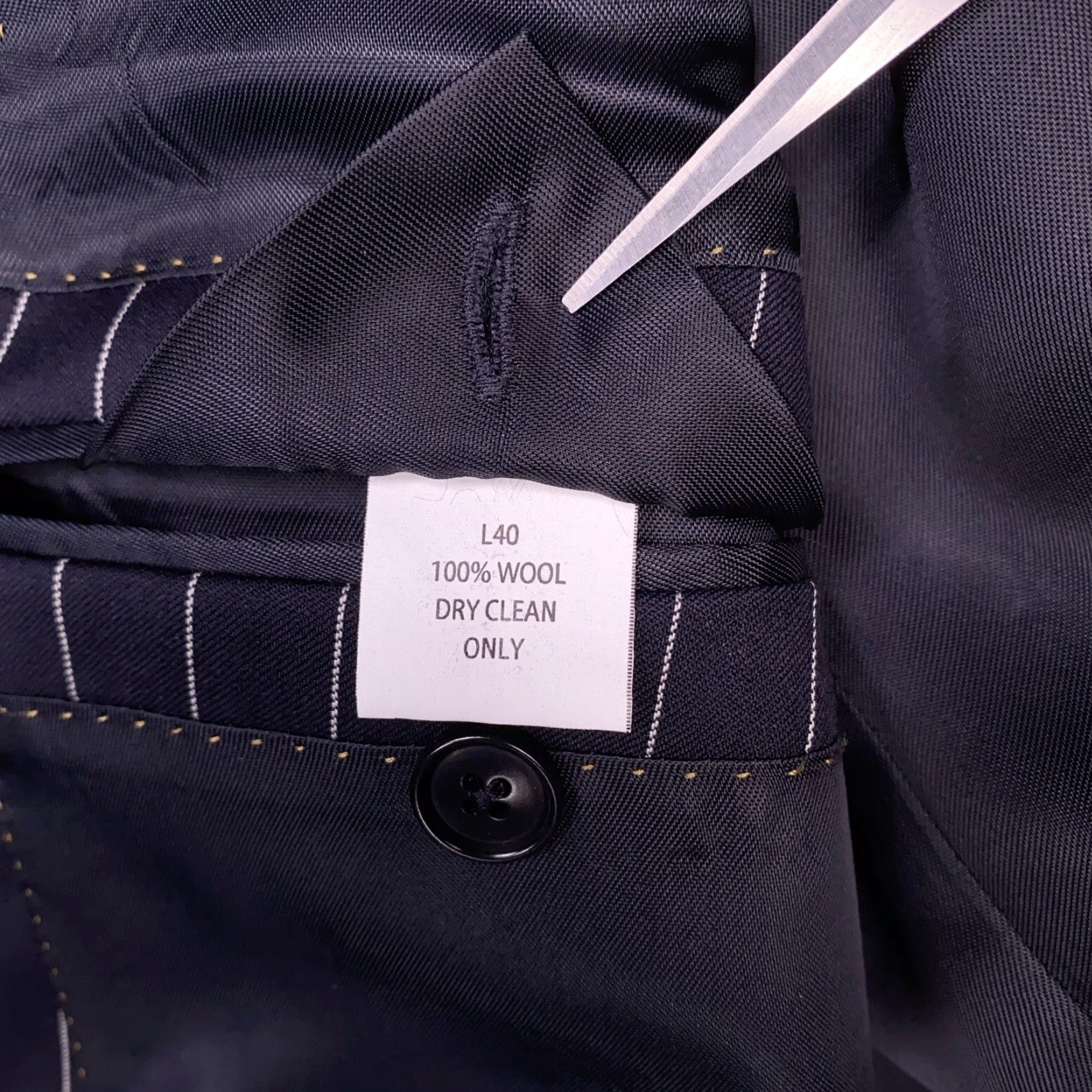 Vintage Bachrach Suit 40 Long Navy Blue Pinstripe Wool Pants 33 Waist Unhemmed New Size 40R - 7 Thumbnail