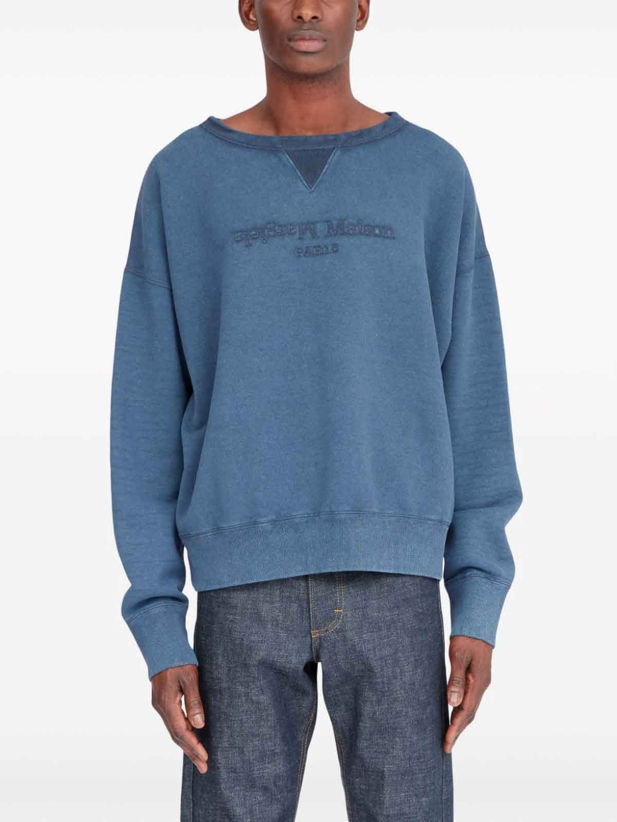 Maison Margiela o1y1124 Logo Cotton Sweatshirt & Hooded In Blue Size US L / EU 52-54 / 3 - 5 Thumbnail