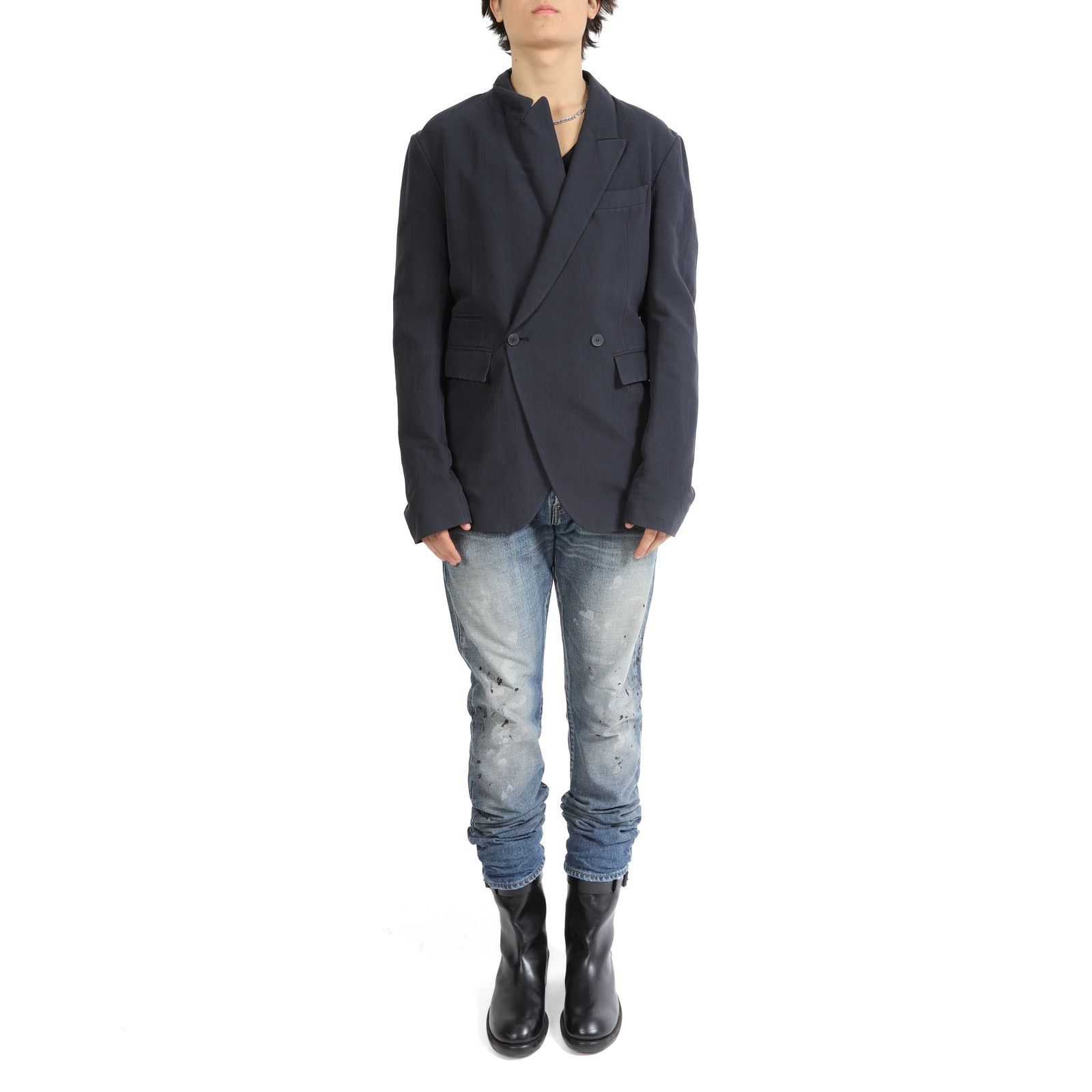 Haider Ackermann SS17 Double Breasted Blazer in Blue Cotton & Linen Size 48R - 8 Thumbnail