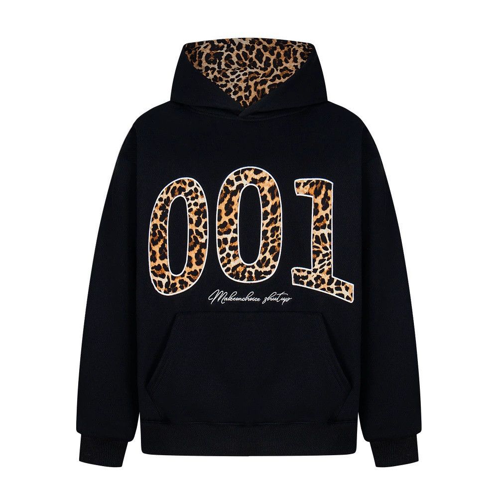 Vintage Casual men's loose embroidered leopard lettering hoodie Size US M / EU 48-50 / 2 - 1 Thumbnail