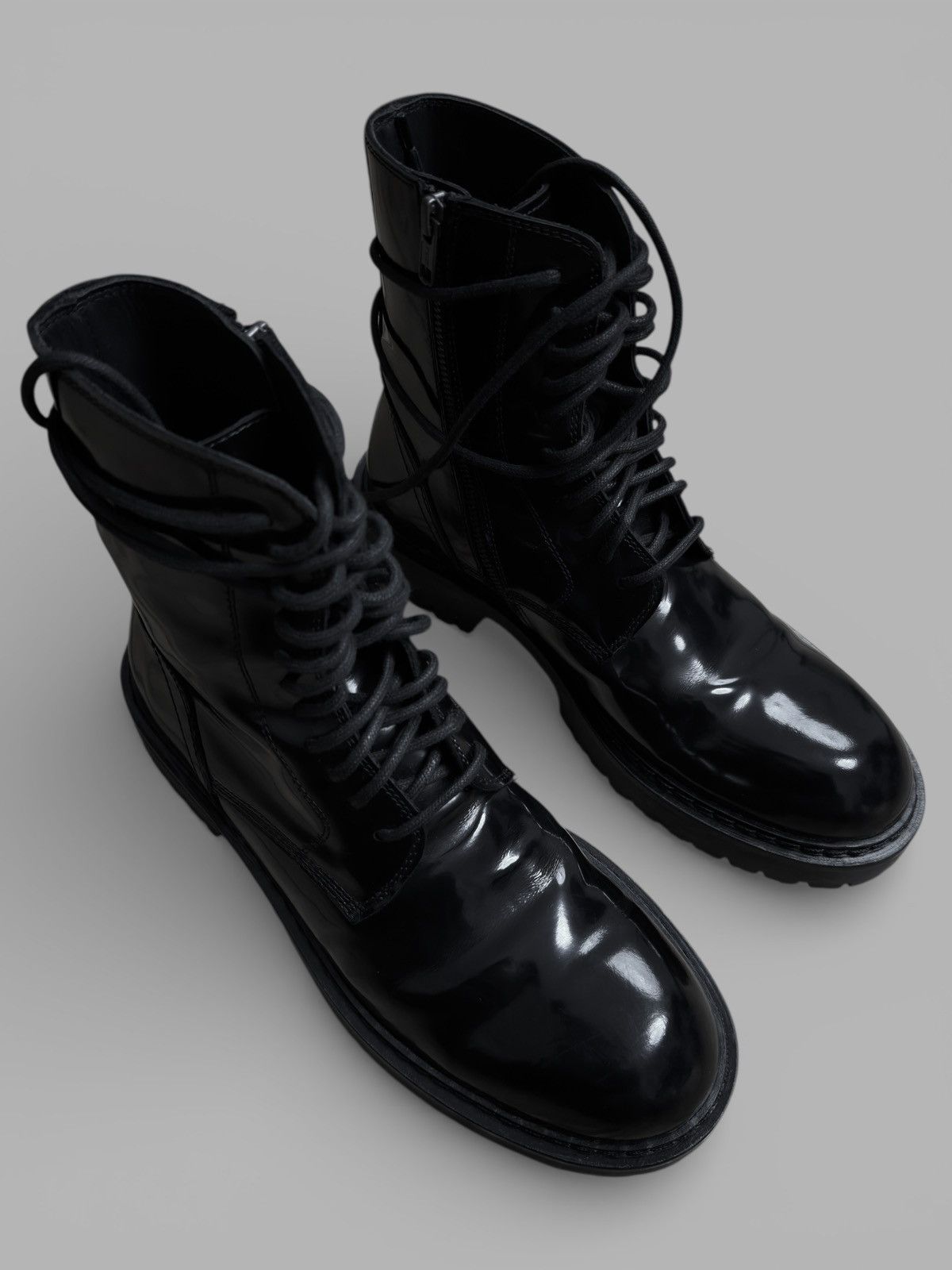 Ann Demeulemeester FW2014 Ann Demeulemeester Patent Leather Combat Biker Boots Size US 9 / EU 42 - 20 Thumbnail