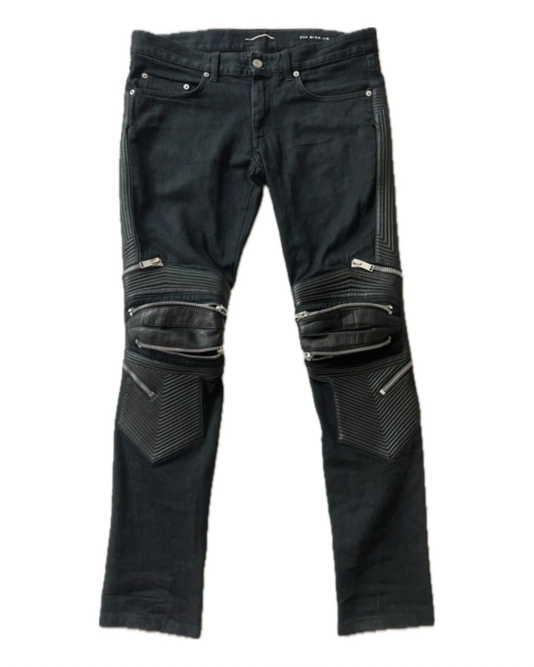 Saint Laurent Paris D04 Moto Zip Biker Denim Jeans with Leather