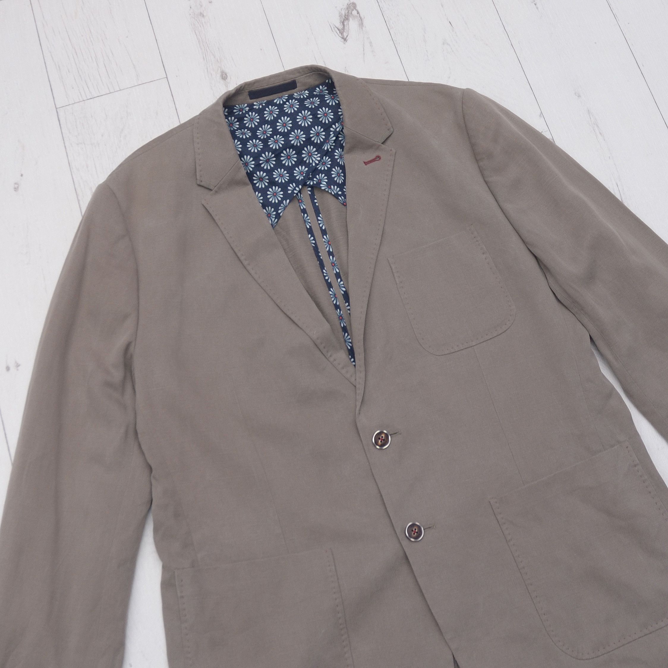 Ted Baker Ted Baker Casual Blazer Gray Lyocell Linen Flowers 54 EUR 6 Size 54R - 2 Thumbnail