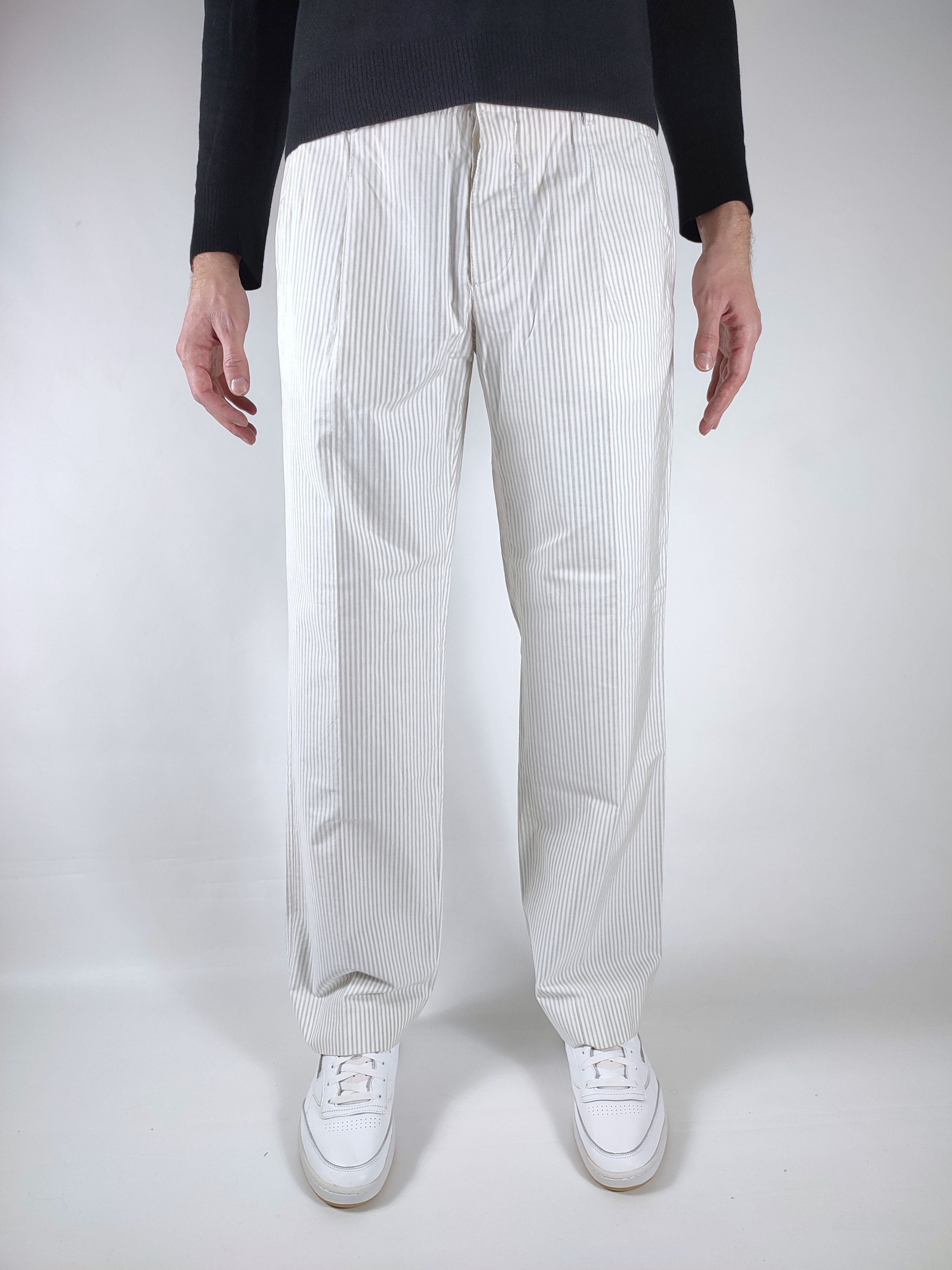 image of Prada Striped Leather Tab White Trousers Pants, Men's (Size 34)