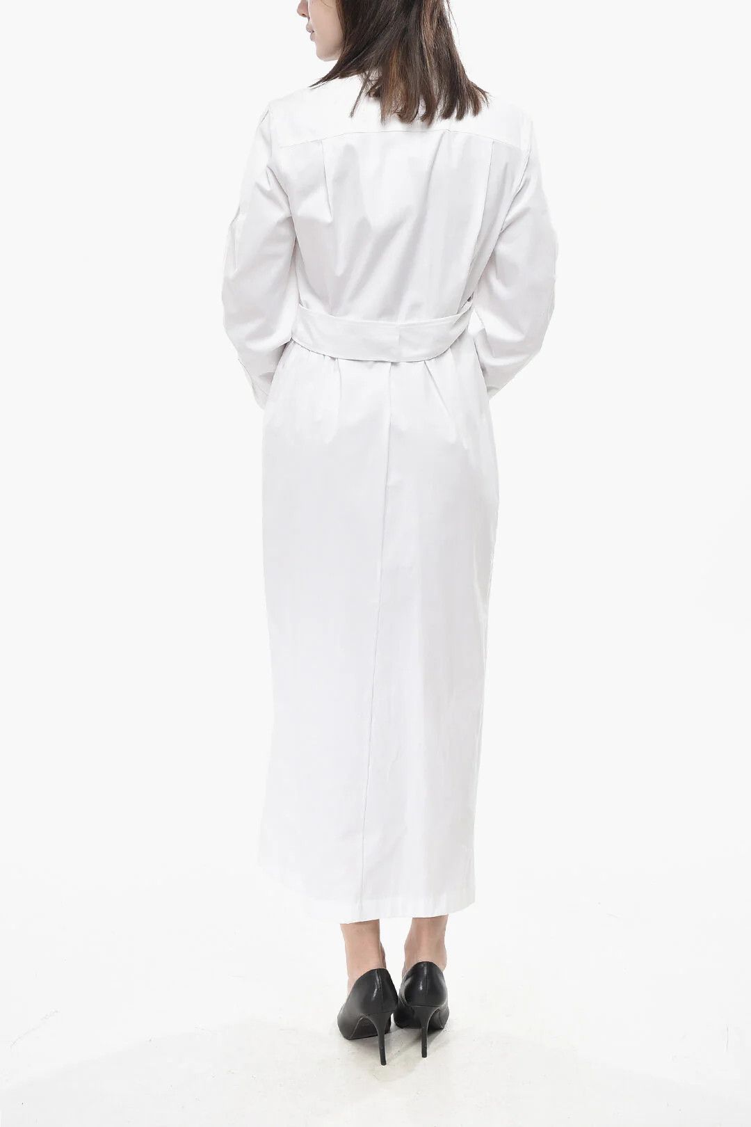 Max Mara og1mm0426 Stretch-Poplin Wrap Shirt Dress in White Size M / US 6-8 / IT 42-44 - 2 Thumbnail