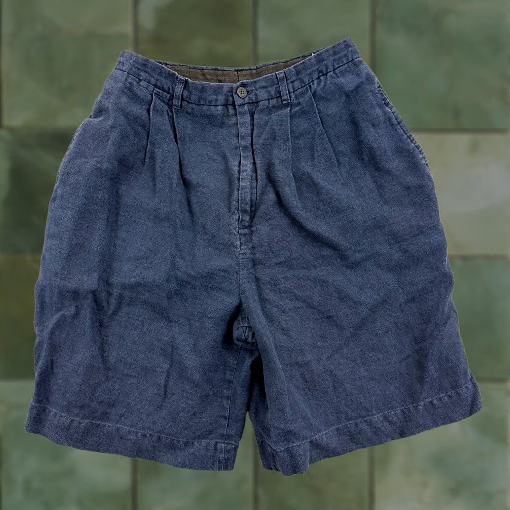 Lands' End VINTAGE Lands' End Bermuda Shorts Womens 6 Blue Linen High Rise 8" Pocket Pockets 80s 90s Preppy USA Mens Womens Girls Size 28" / US 6 / IT 42 - 1 Thumbnail