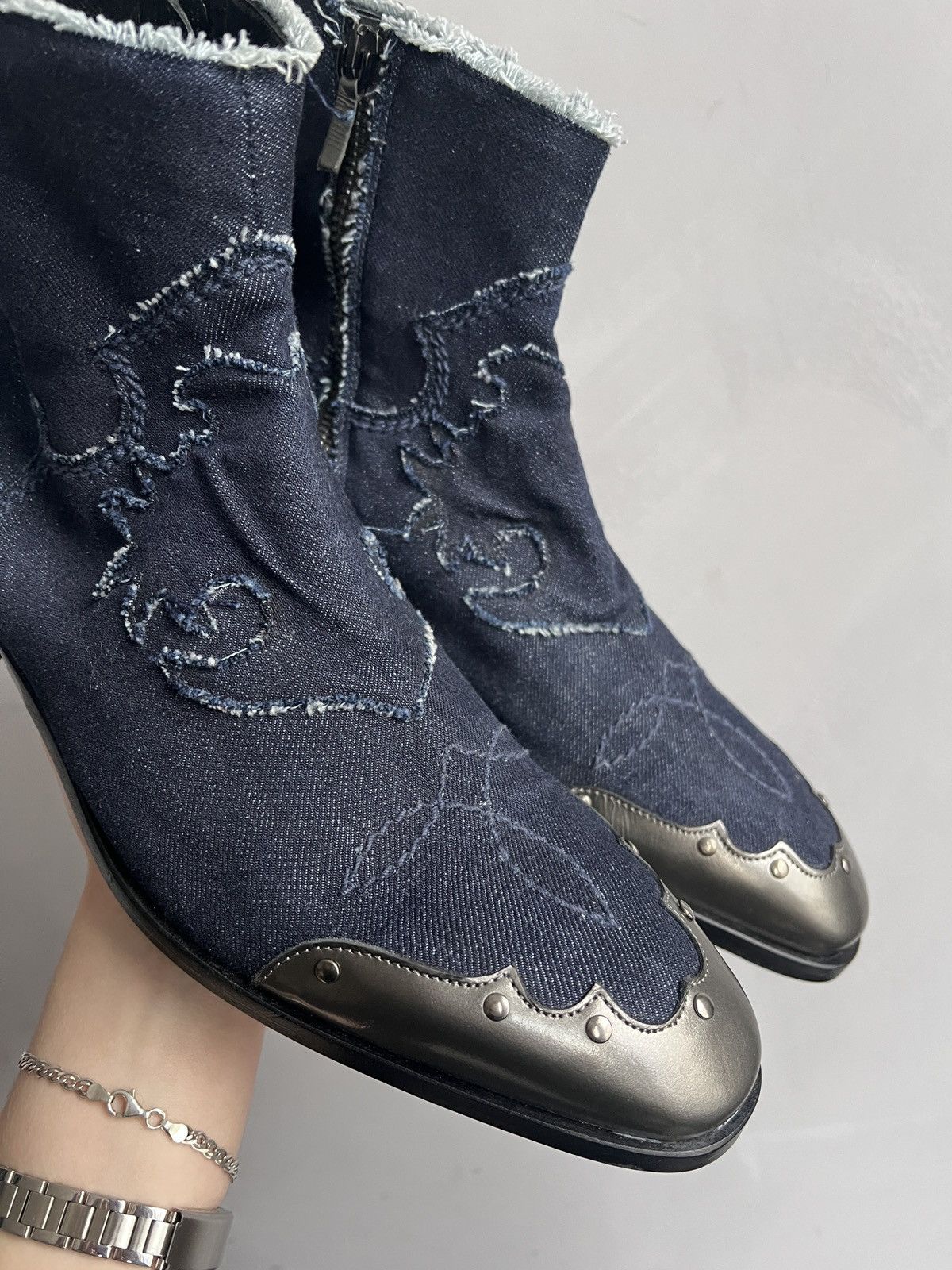 If Six Was Nine Western denim distressed cowboy guidi style boots y2k Size US 9 / EU 42 - 3 Thumbnail
