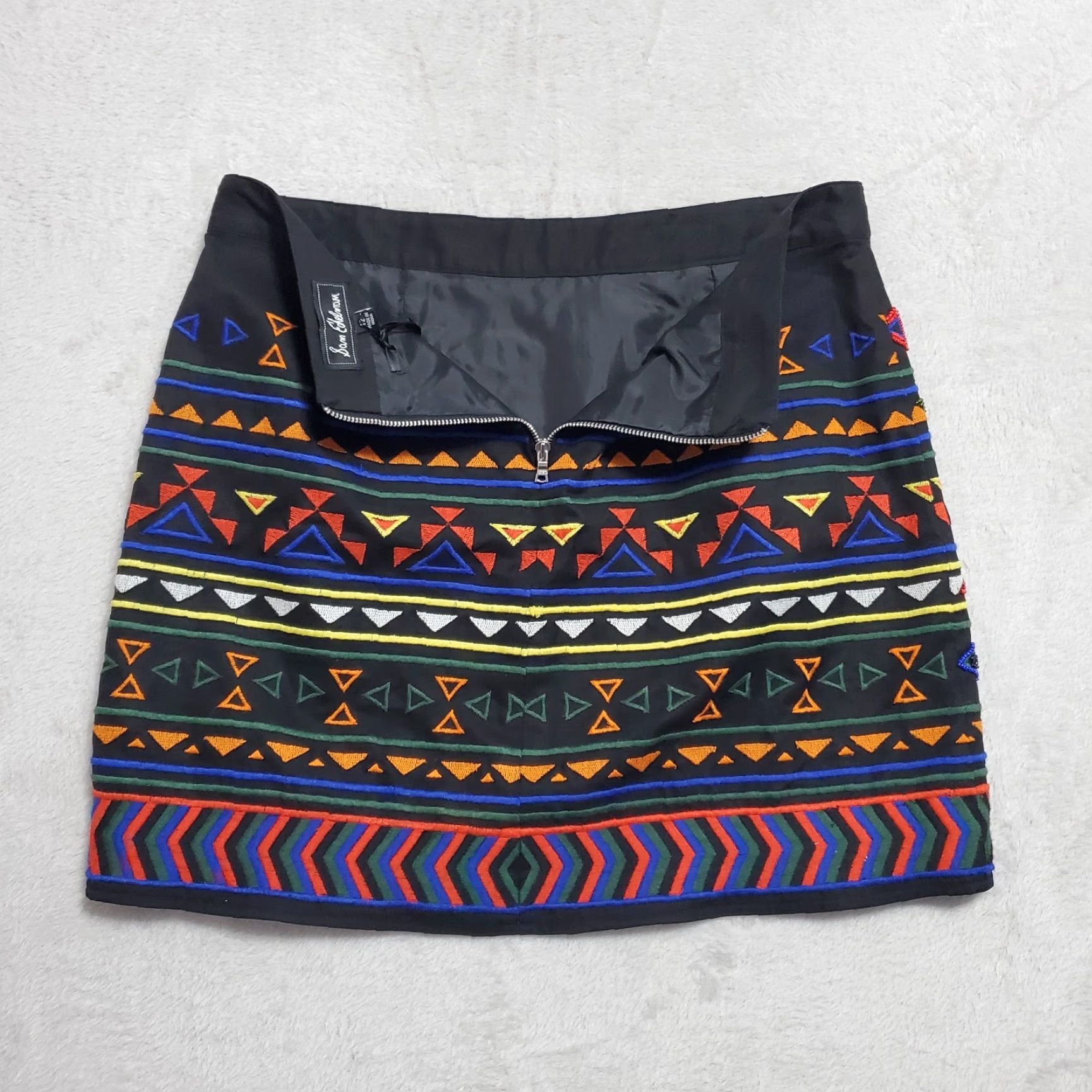 Sam Edelman Sam Edelman Skirt Women 12 Black Aztec Print Beaded Embroidered Cotton Mini Size 34" / US 12 / IT 48 - 7 Thumbnail