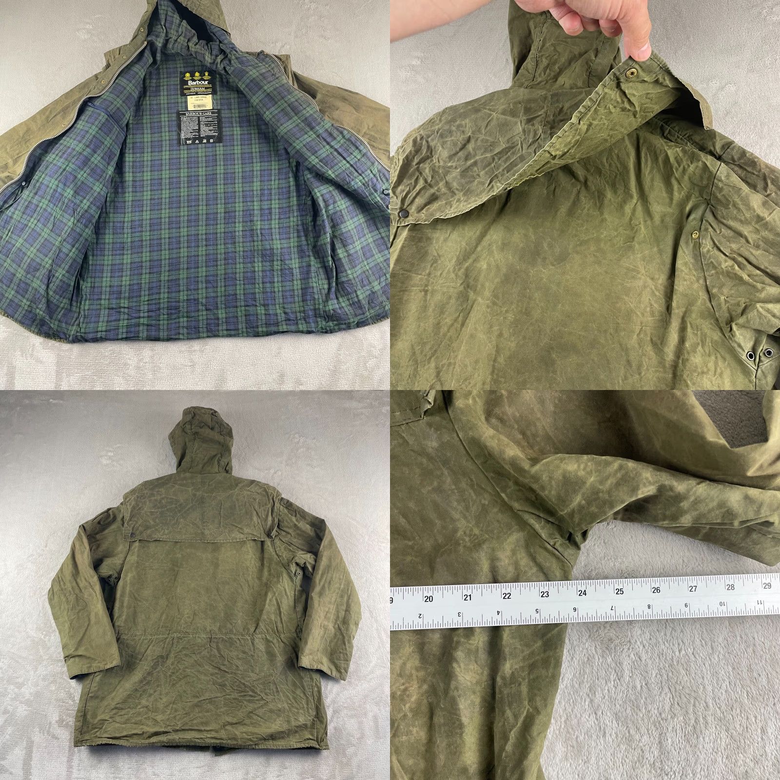 Barbour VINTAGE Barbour Jacket Durham Waxed A5 Men C38 Olive Tartan Plaid Lined Hooded Outdoors Size US XXS / EU 40 - 8 Thumbnail