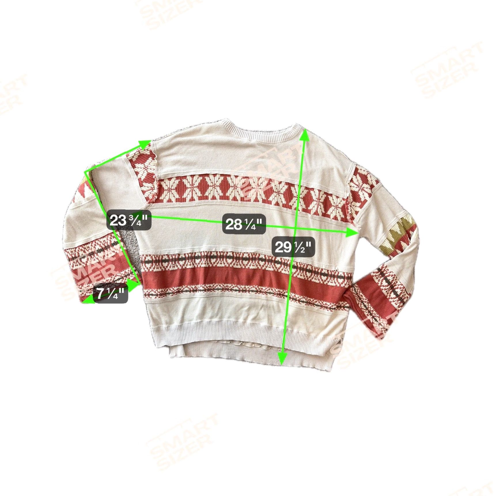 Vintage WE THE FREE Womens Pullover Sweater Casual Knit Geometric Beiges Beige Crew Neck Waffle Knit Oversized Relaxed Fit Bell Sleeve L Tribal Pattern Size L / US 10 / IT 46 - 2 Thumbnail