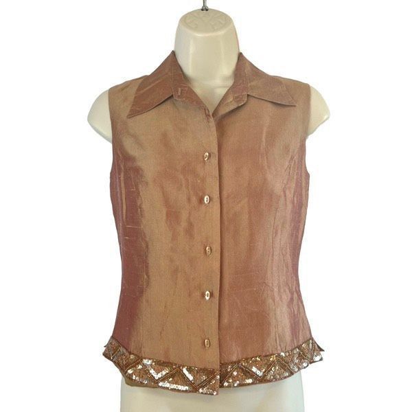 Vintage Vintage Ice copper iridescent 100% silk beaded blouse Size M / US 6-8 / IT 42-44 - 1 Thumbnail