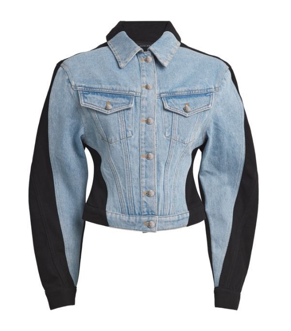 Mugler o1s22i1n1024 Bicolor Denim Jacket in Black & Blue Size XS / US 0-2 / IT 36-38 - 1 Thumbnail