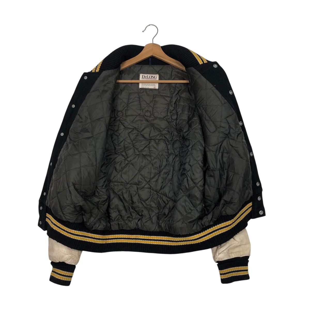 Delong 📌Vintage Varsity Leather Jacket Delon Big Logo Embroidered Size US M / EU 48-50 / 2 - 16 Thumbnail