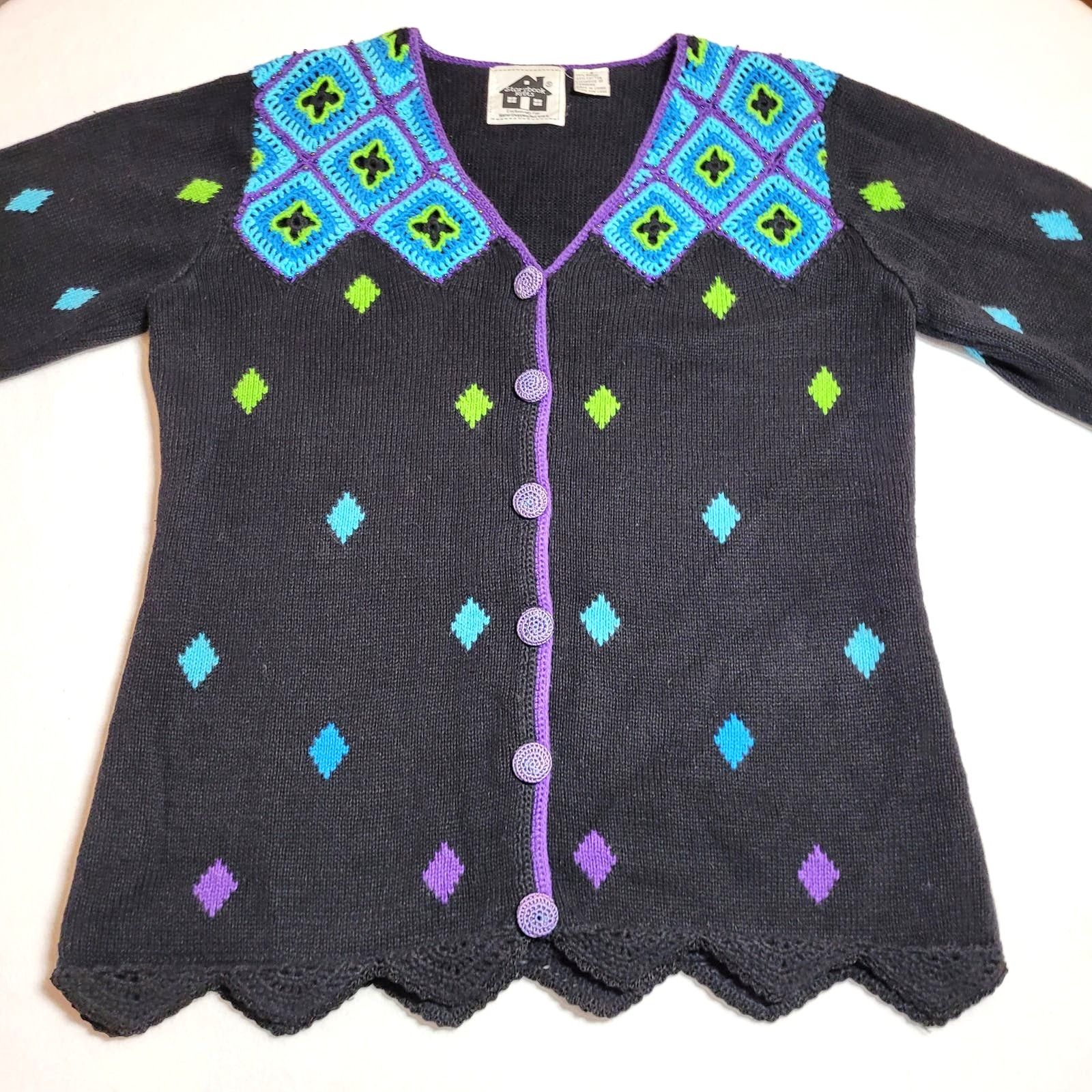 Other Storybook Knits Cardigan Sweater Women's S Crochet Black Size S / US 4 / IT 40 - 2 Thumbnail