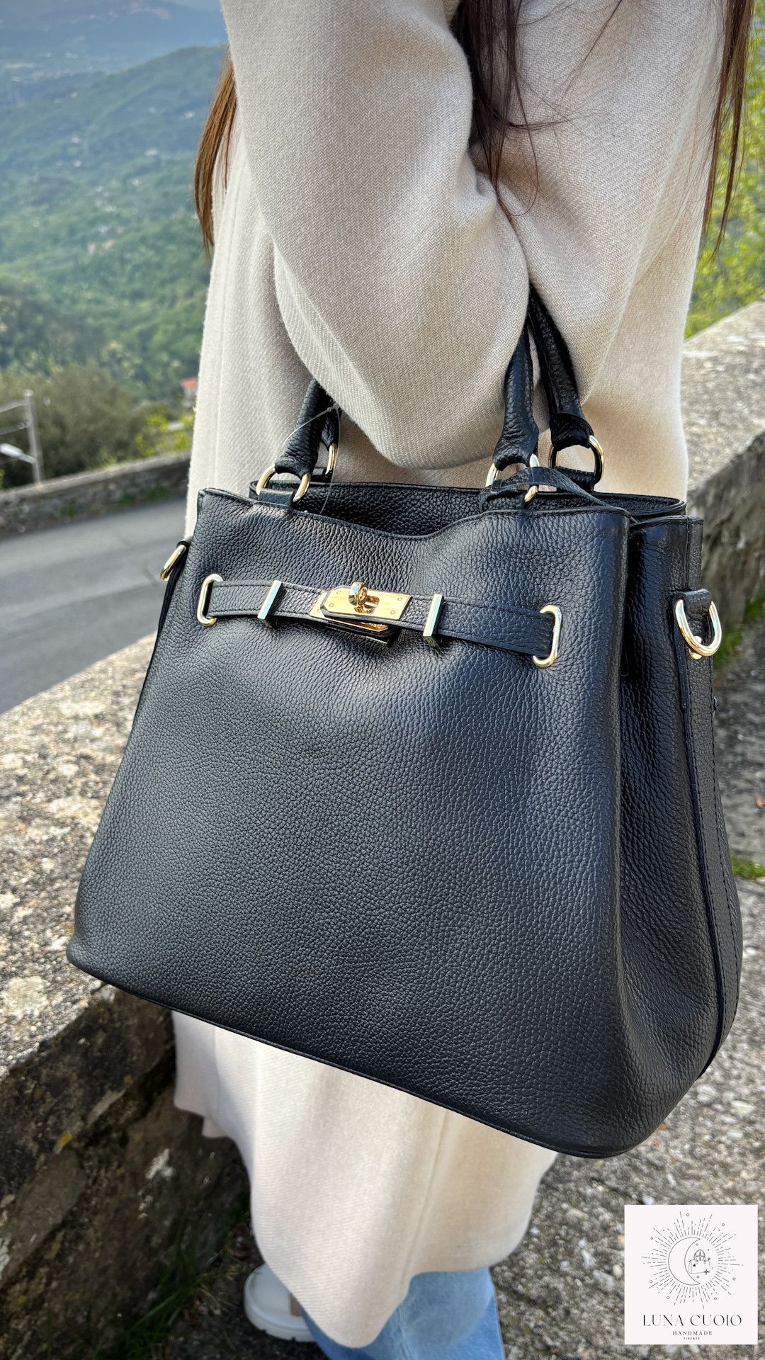 Vera Pelle Elegant Black Genuine Leather Handbag Size ONE SIZE - 5 Thumbnail