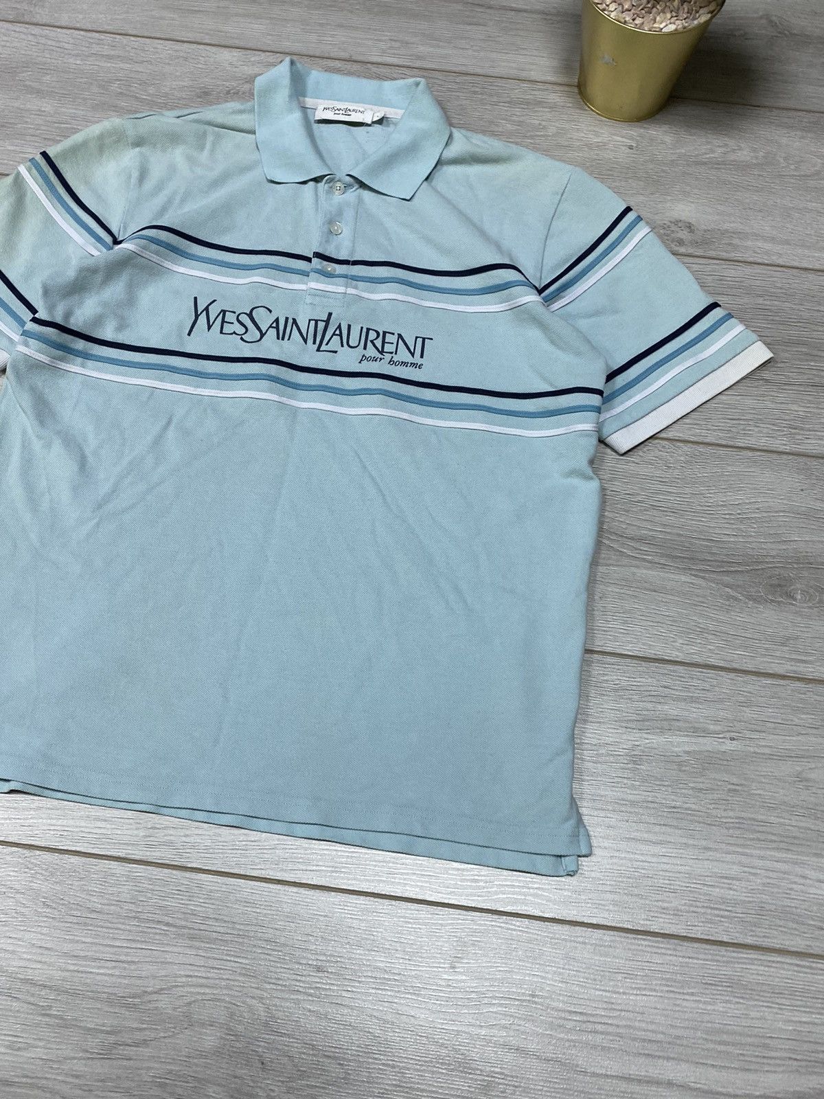 Yves Saint Laurent Yves Saint Laurent pour homme YSL big logo polo stripes Size US L / EU 52-54 / 3 - 4 Thumbnail