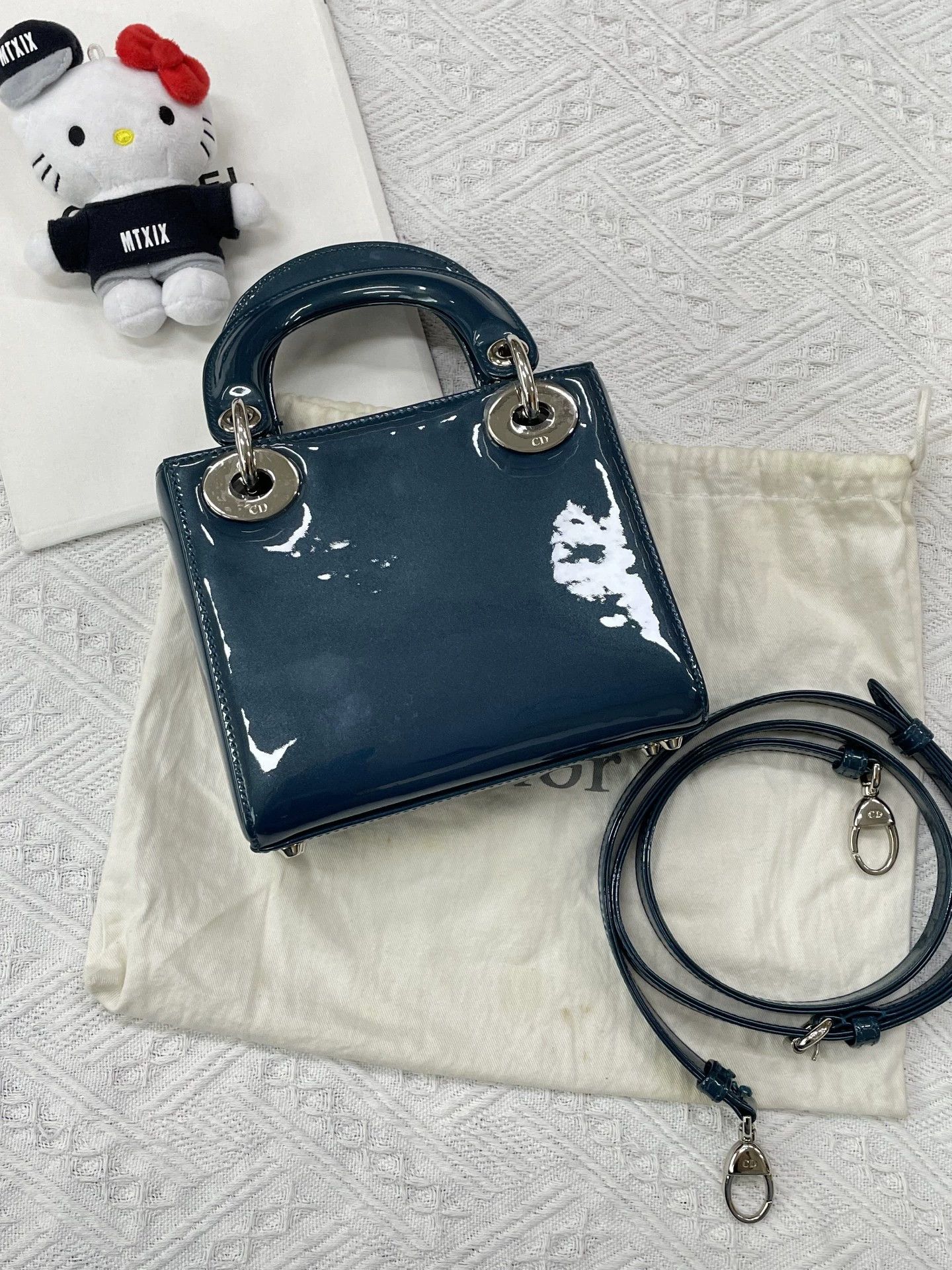 Dior Dior Lady Dior 3 Blue Patent w/ Strap & Dust Bag Size ONE SIZE - 2 Thumbnail