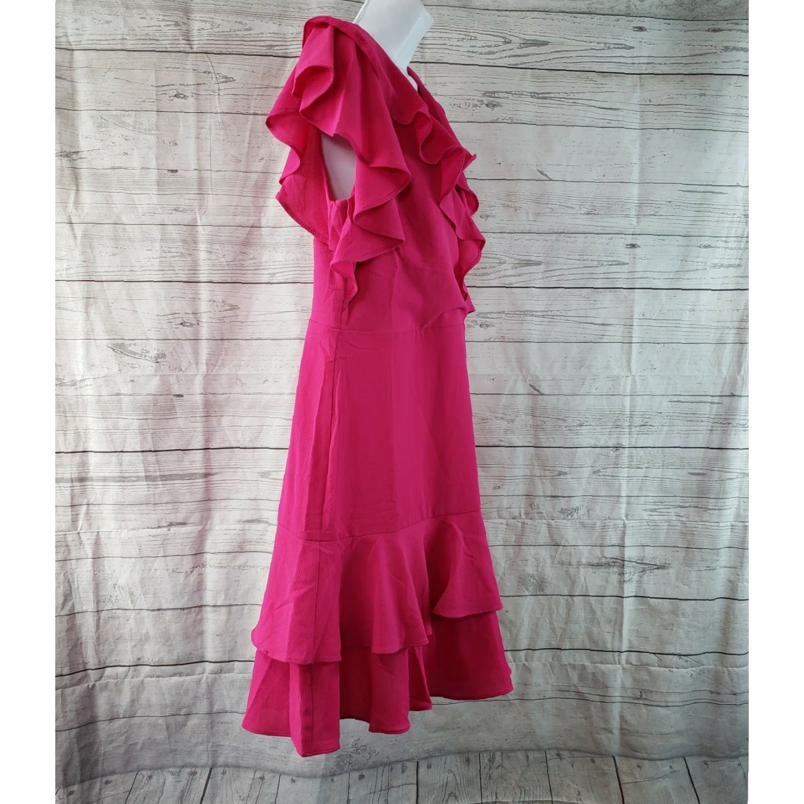 Nicole Miller Nicole Miller Studio Dress Womens Sz 8 Pink Ruffles V-Neck Flutter Sleeve Size M / US 6-8 / IT 42-44 - 3 Thumbnail