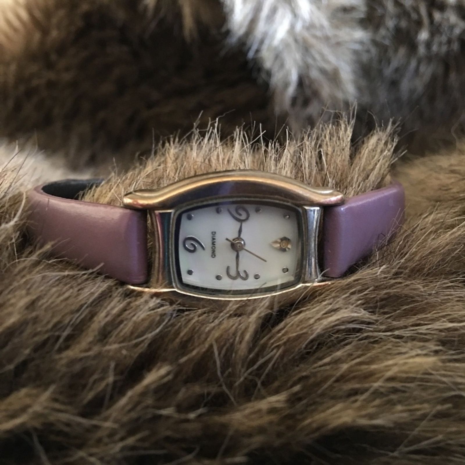 Jewelry Ladies Diamond Plum Genuine Leather Band Watch in Purple, Women's