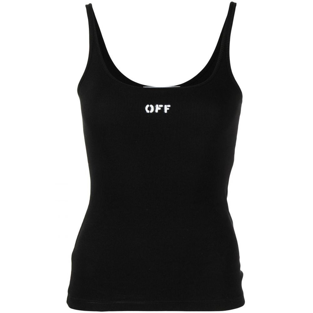 o1gr1nt0325 Off Stamp Scoop-Neck Tank Top in Black