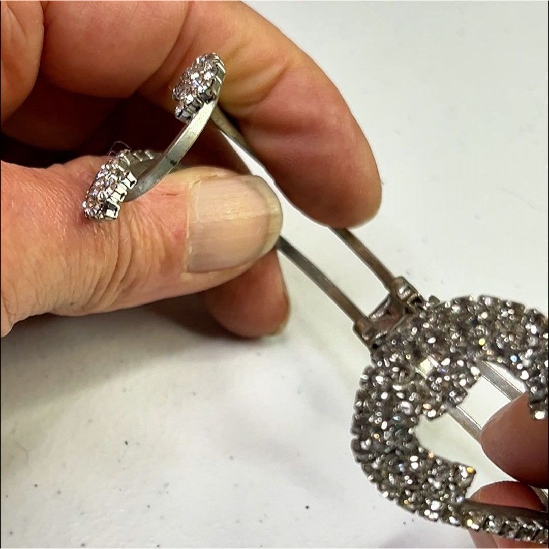 Other Silver-Tone Rhinestone Bangle Bracelet With Double C Design Size ONE SIZE - 5 Thumbnail