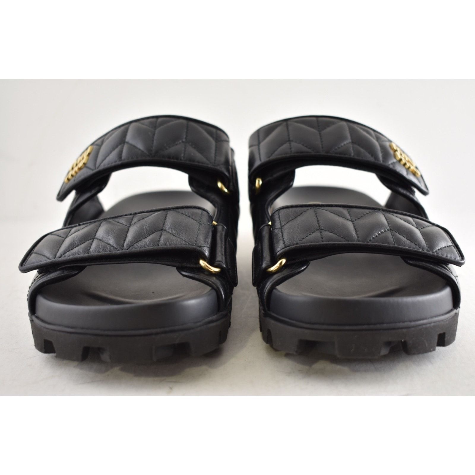 Miu Miu Miu Miu Matelasse Black Gold Logo Flat Slide Sandal 39 Size US 9 / IT 39 - 11 Thumbnail