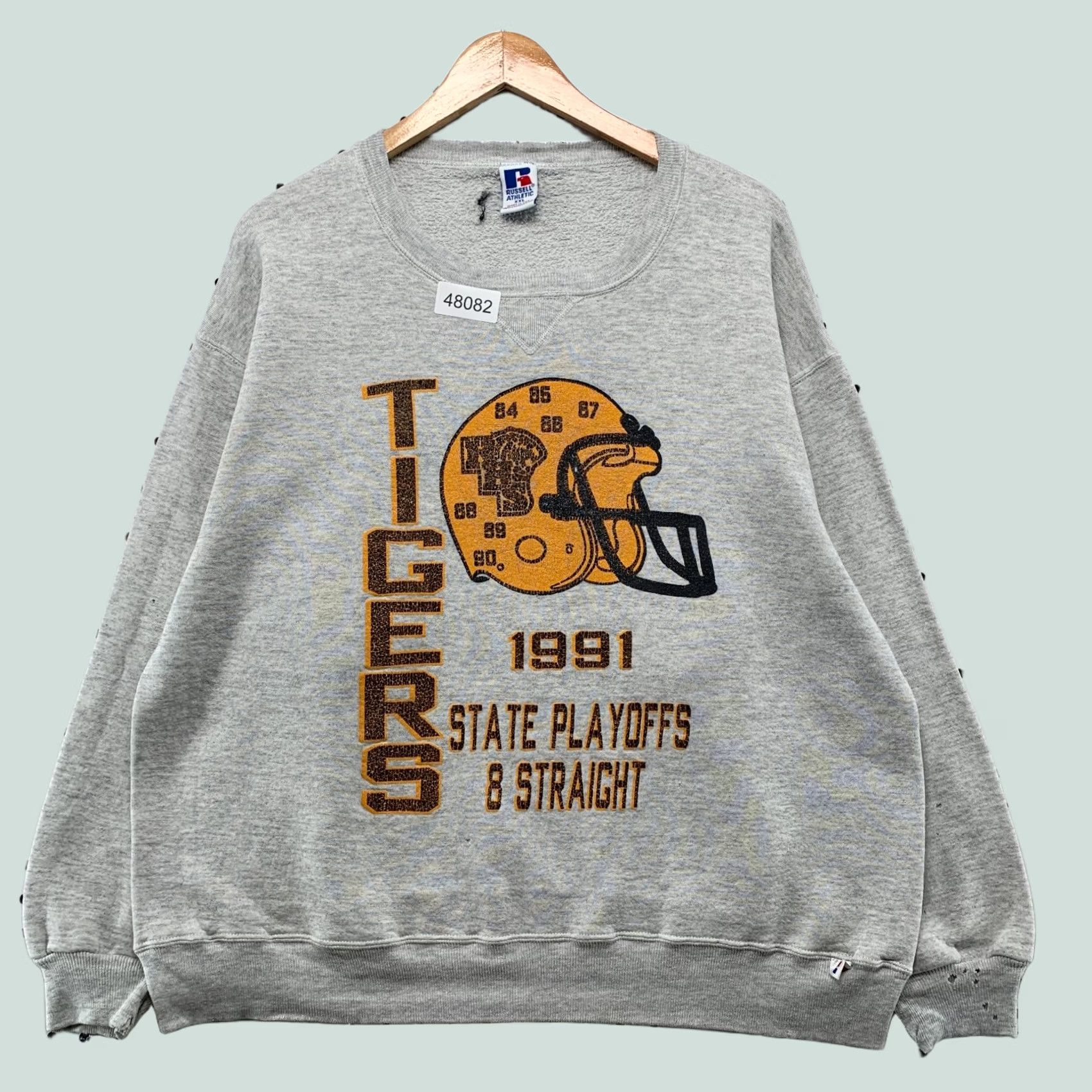 Russell Athletic VINTAGE Tigers Football Sweatshirt Mens 2XL Gray Russell Athletic Crew Neck 90s State Playoff Champs US Size US XXL / EU 58 / 5 - 1 Thumbnail
