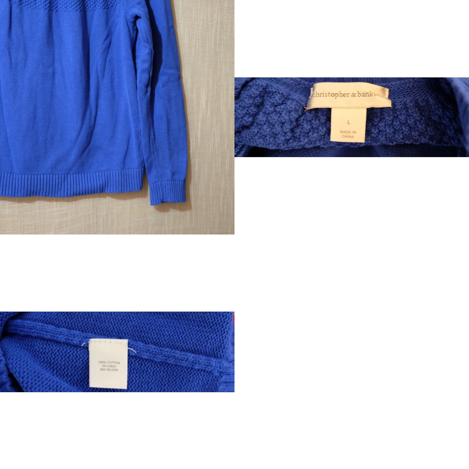 Vintage Christopher & Banks Zip Up Sweater Women's L Royal Blue Knit Full Zip Lightweight 100% Cotton Casual Autumn Winter Fall Men's? Size L / US 10 / IT 46 - 8 Thumbnail