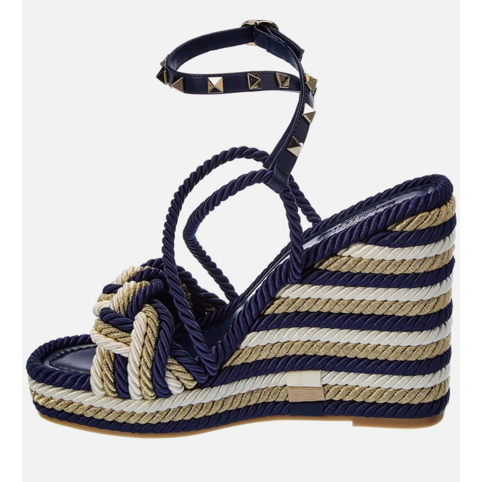 Valentino Rockstud Torchon Stripe Rope Wedge Ankle Strap Sandal 42 Size US 12 / IT 42 - 8 Thumbnail