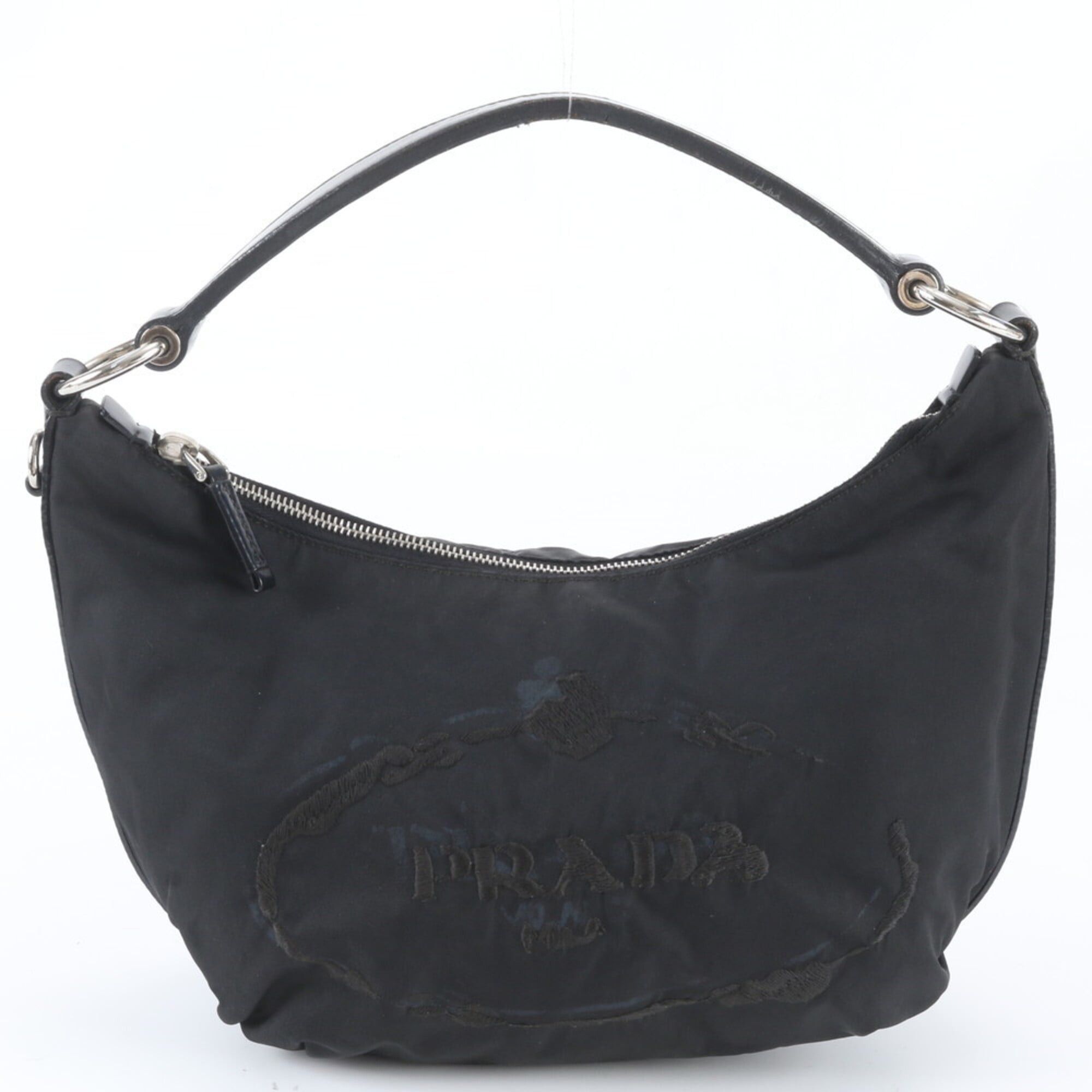 Prada Prada Tessuto Nylon Logo Hobo Leather Shoulder Bag Handbag Black Women's Size ONE SIZE - 1 Thumbnail