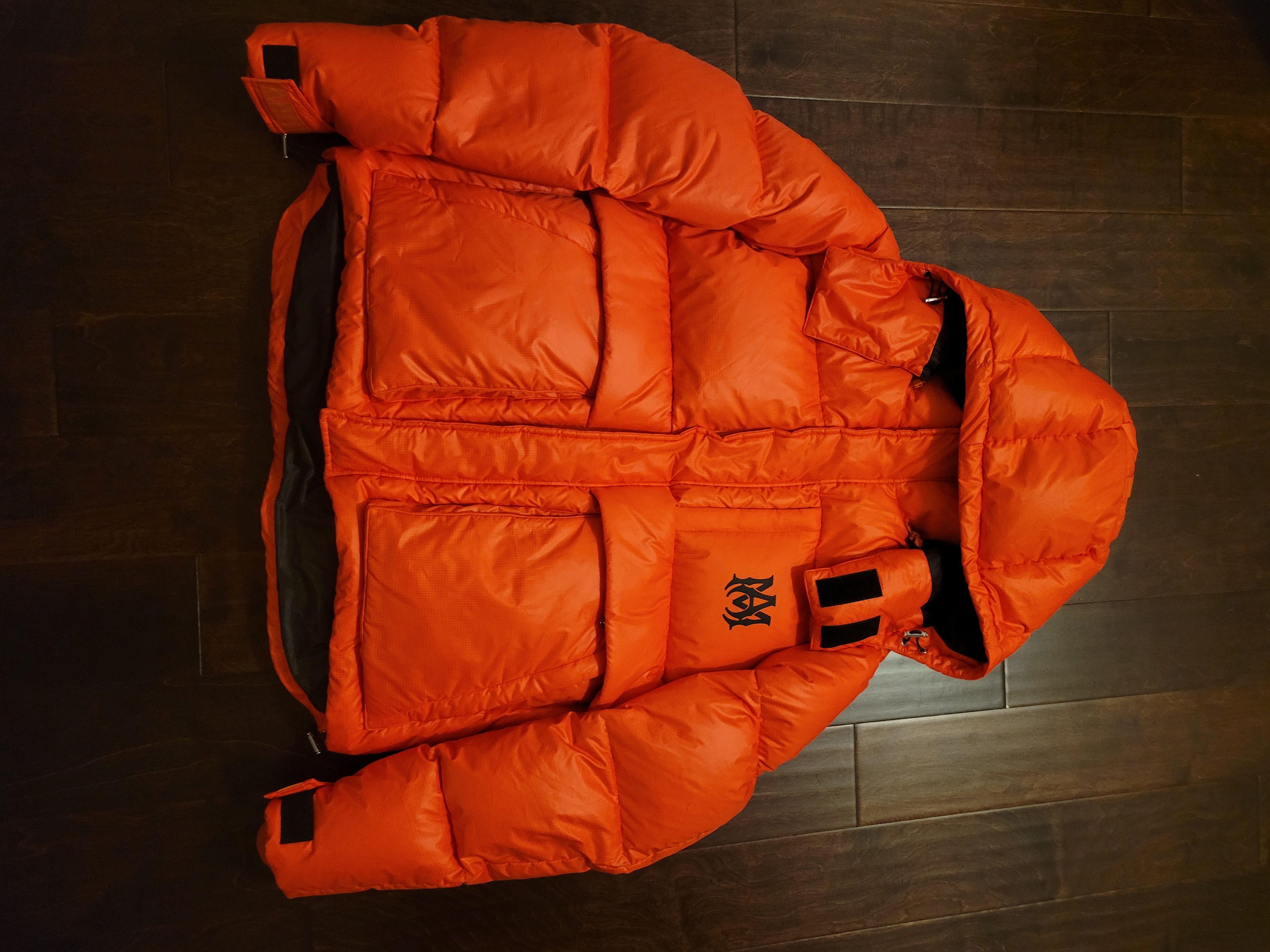 image of Amiri Orange Down Filled Zip Up Puffer Jacket, Men's (Size XL)