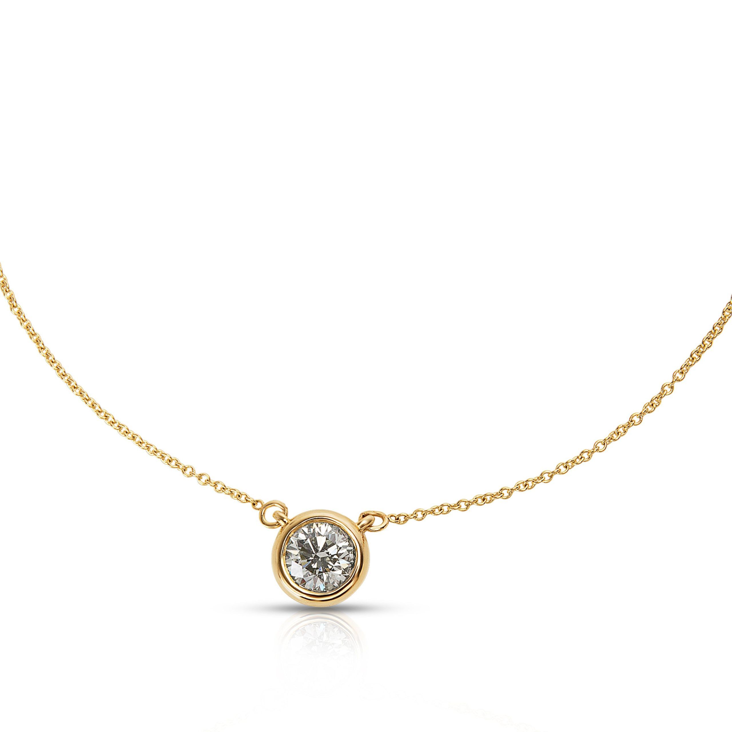 image of Tiffany Co Igl Certified Diamond Solitaire Necklace In 14K Yellow Gold (0.50 Ctw), Women's