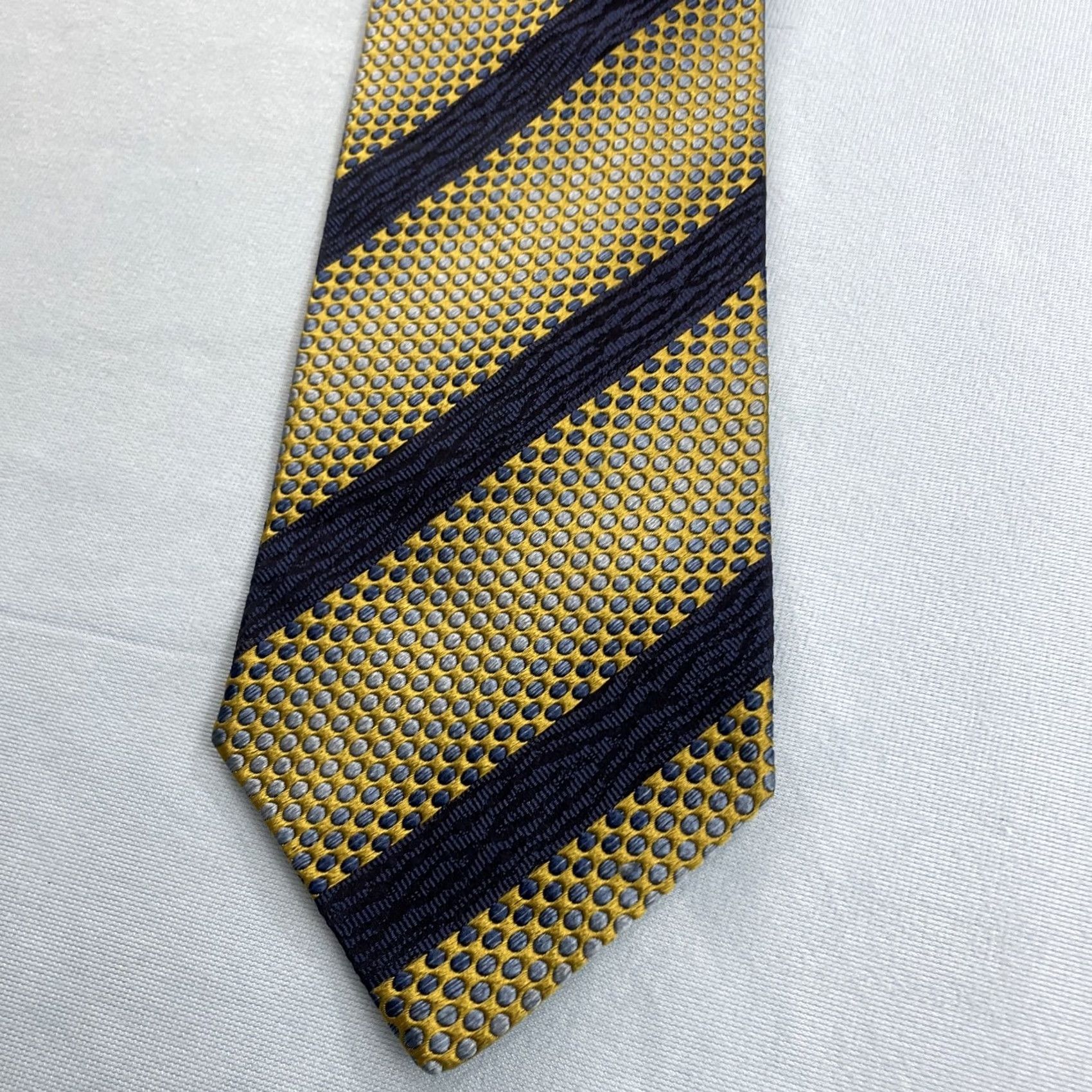 Vintage VINTAGE Pavone Tie Geometric Woven Repp Silk Italy Yellow Blue 4x57" Silk Polyester Texture Width Wide Men's Tie Size ONE SIZE - 4 Thumbnail