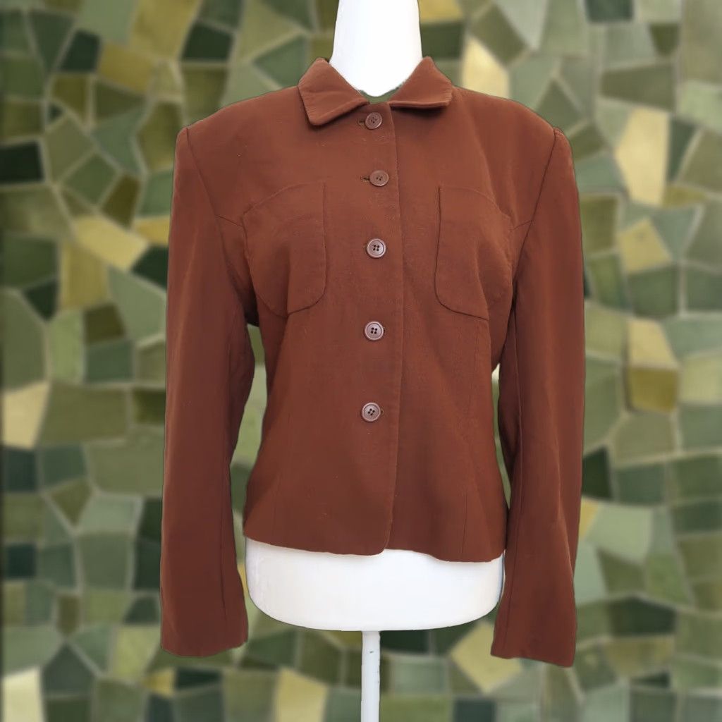 Jones New York VINTAGE Jones New York chocolate brown wool blazer jacket 10 Jacket 90s Military Size L / US 10 / IT 46 - 1 Thumbnail