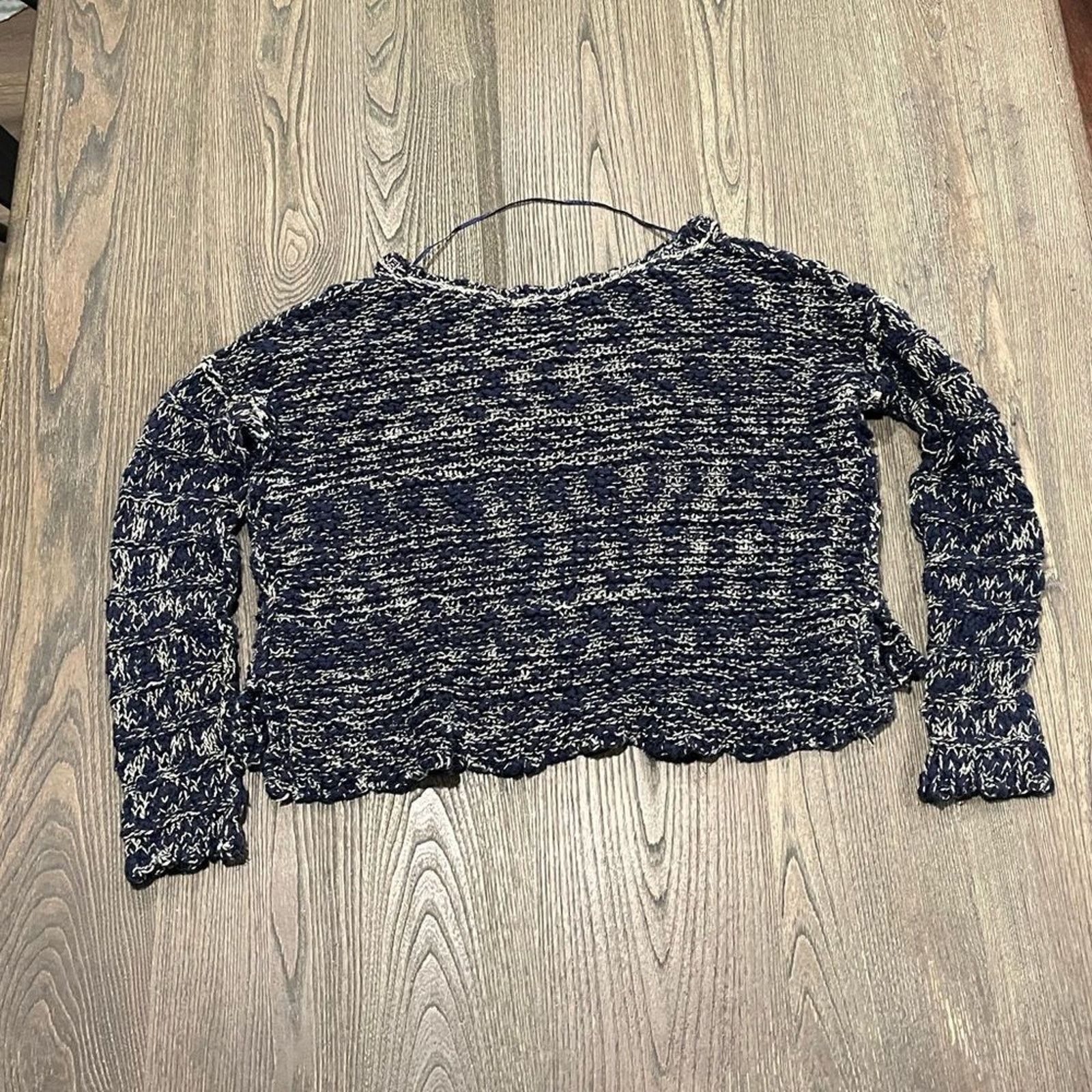 Free People Free People Pullover Sweater Knit Cotton Blend Blue Cream L Size L / US 10 / IT 46 - 4 Thumbnail