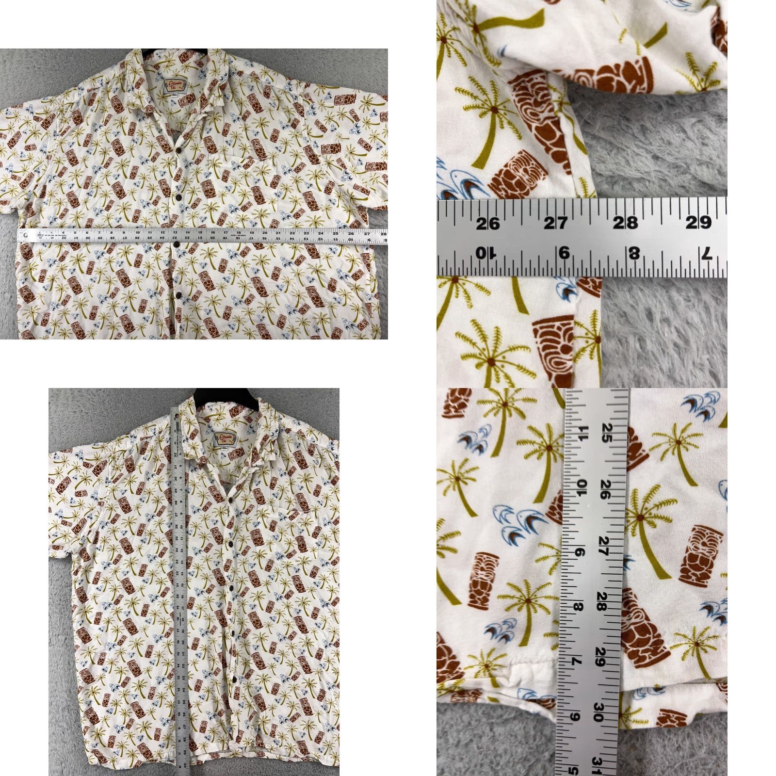 Atomic Atomic Tiki Shirt Adult 2XL White Brown Palm Tree Hawaiian Button Rockabilly Size US XXL / EU 58 / 5 - 8 Thumbnail