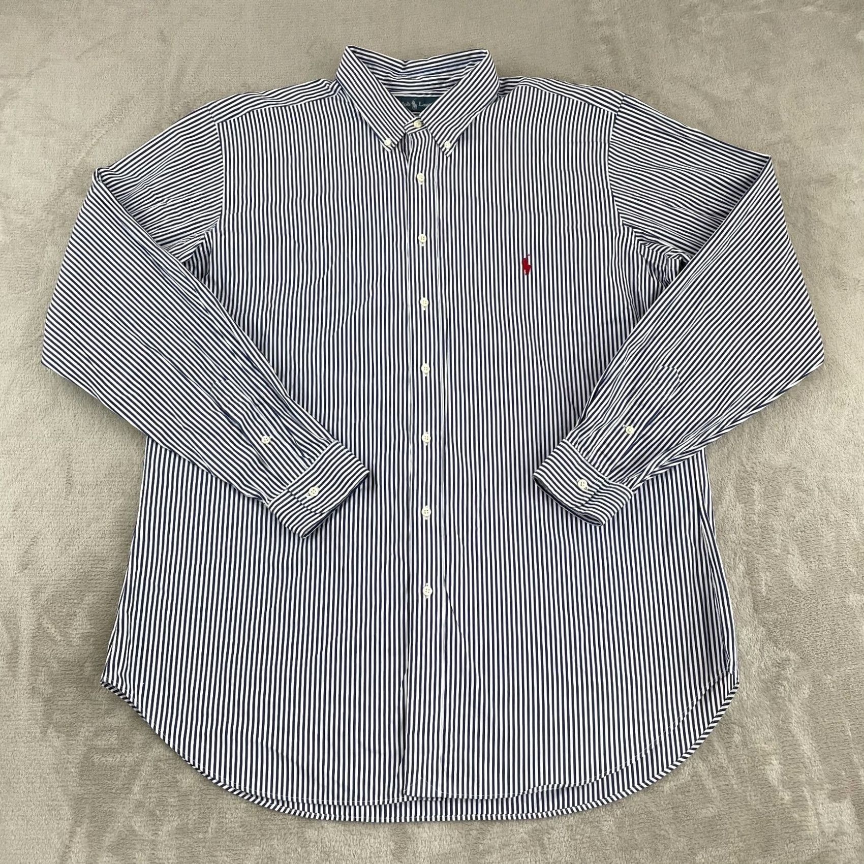 Polo Ralph Lauren Polo Ralph Lauren Shirt Men 2XLT Blue White Striped Custom Fit Red Pony Preppy Shirt Size US XXL / EU 58 / 5 - 3 Thumbnail